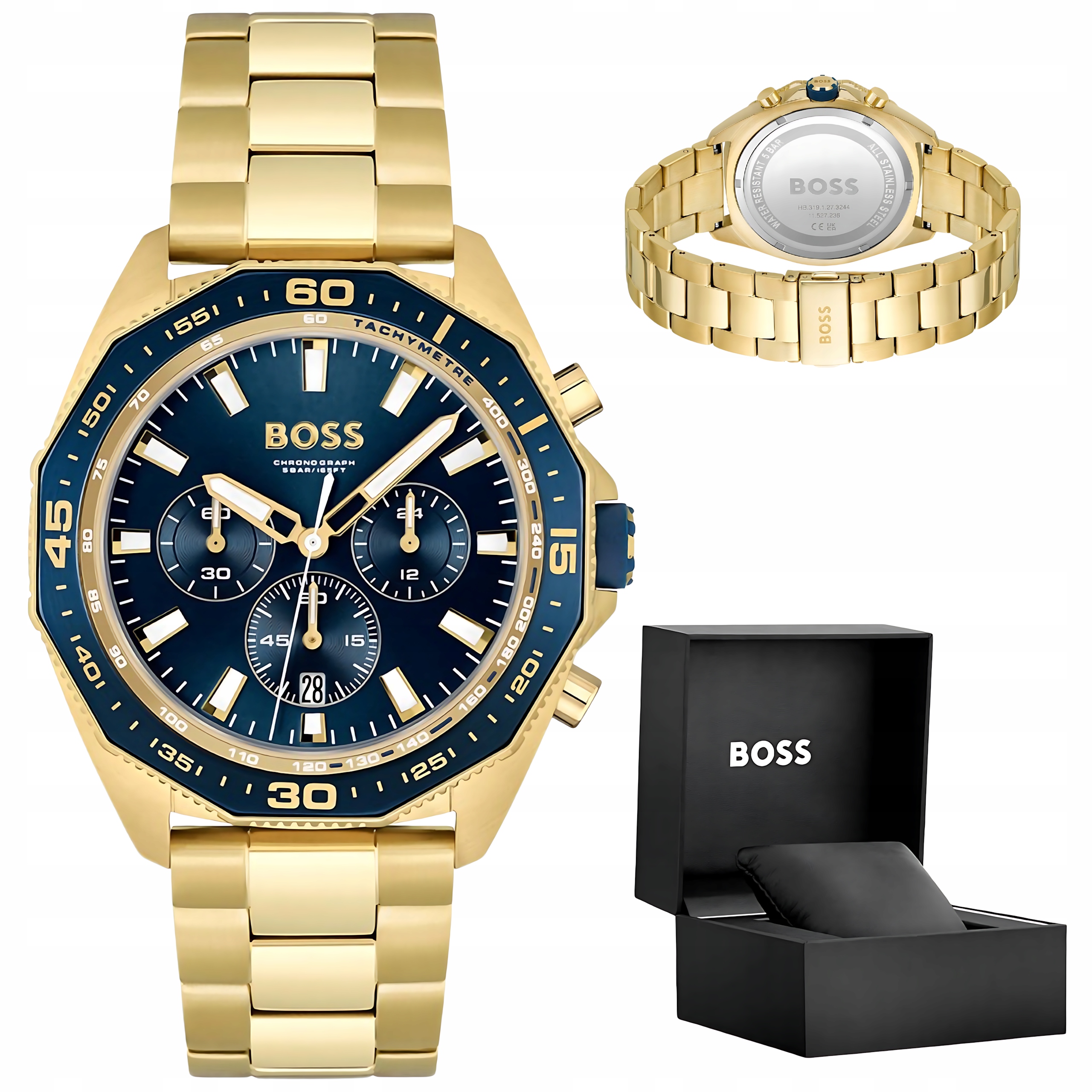 Pánské Hodinky Hugo Boss Energy 1513973 Zlatý Modrý Chronograf WR50 Box