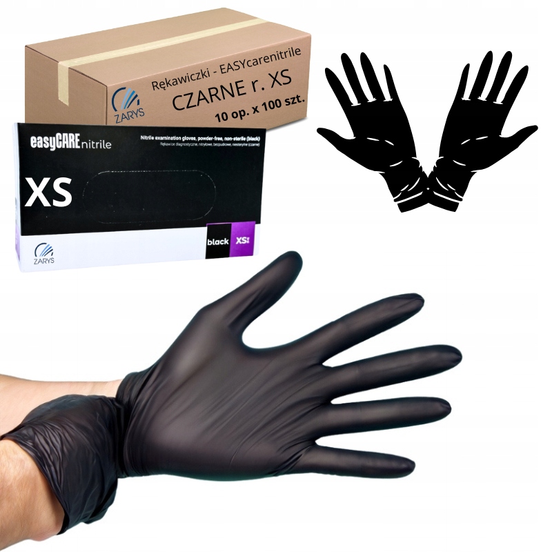 Nitrilové rukavice Bezpudrové diagnostické Easycare Černé r.XS 1000 ks