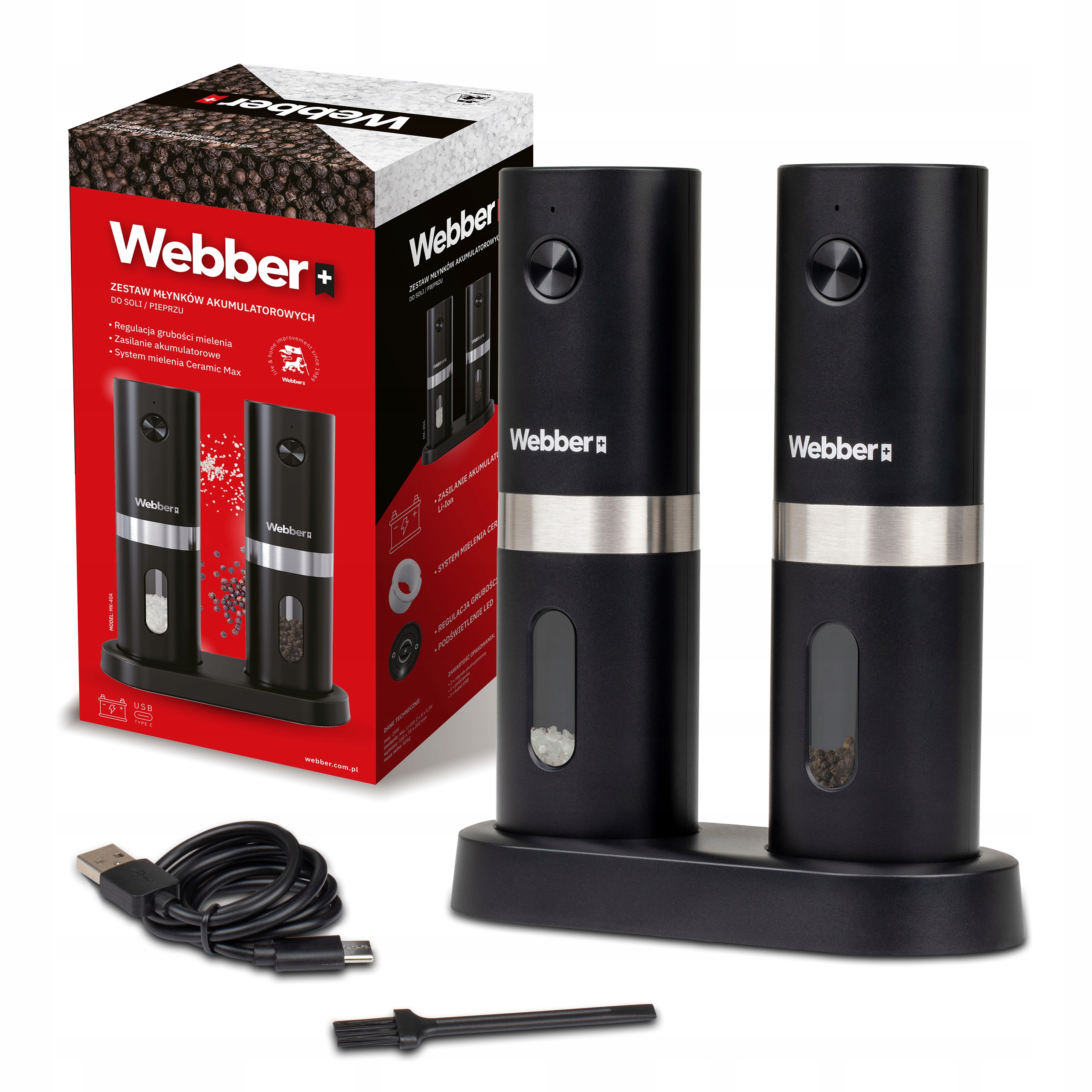 Elektrický Akumulátorový Mlýnek Na Pepř A Sůl Usb 2 Ks Webber Premium