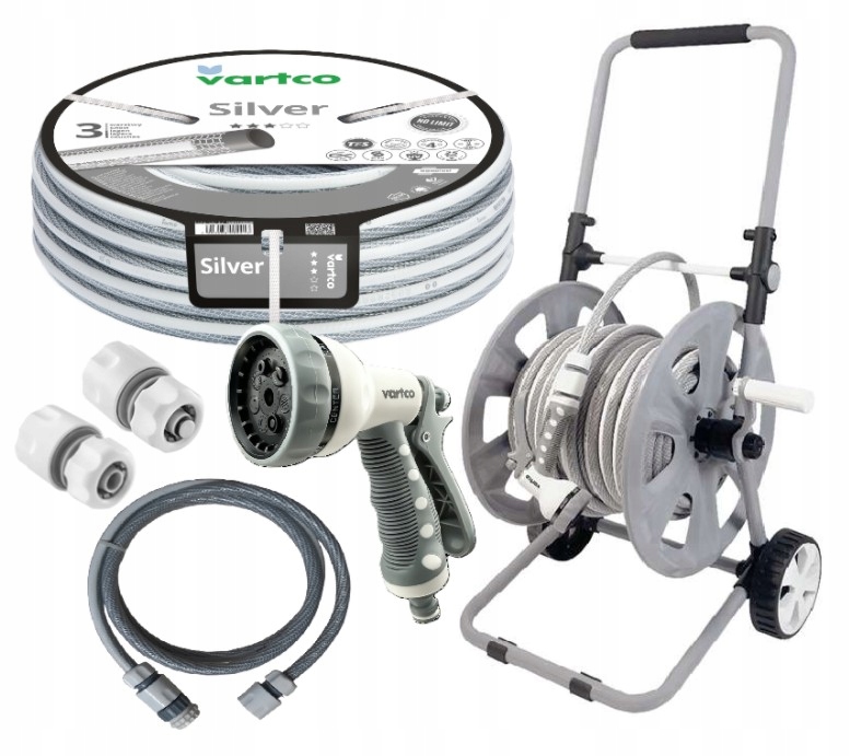 Wąż ogrodowy Nieskręcający Silver Tfs 1/2" 30m Vartco Zestaw Wózek Premium