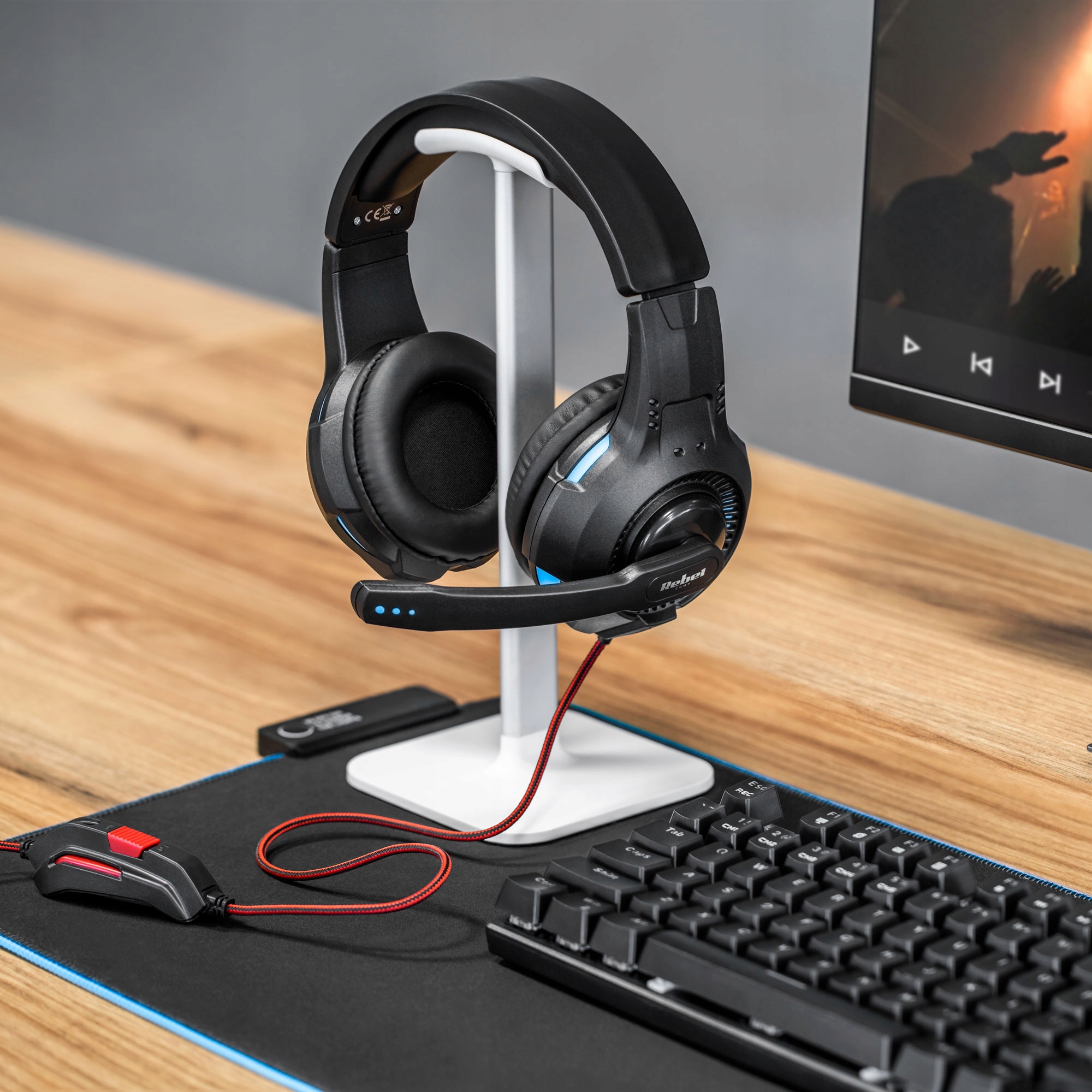 SŁUCHAWKI GAMINGOWE NAUSZNE MIKROFON RGB LED USB JACK DŁUGI KABEL Mikrofon tak