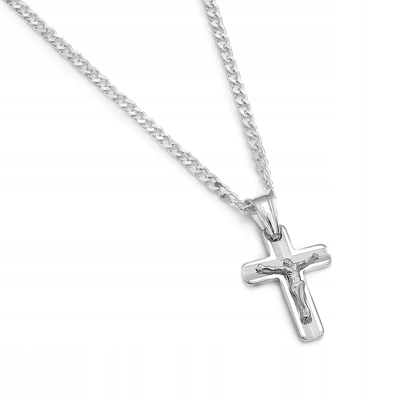 ŁAŃCUSZEK SREBRNY 925 KRZYŻYK D800 CHRZEST 45CM