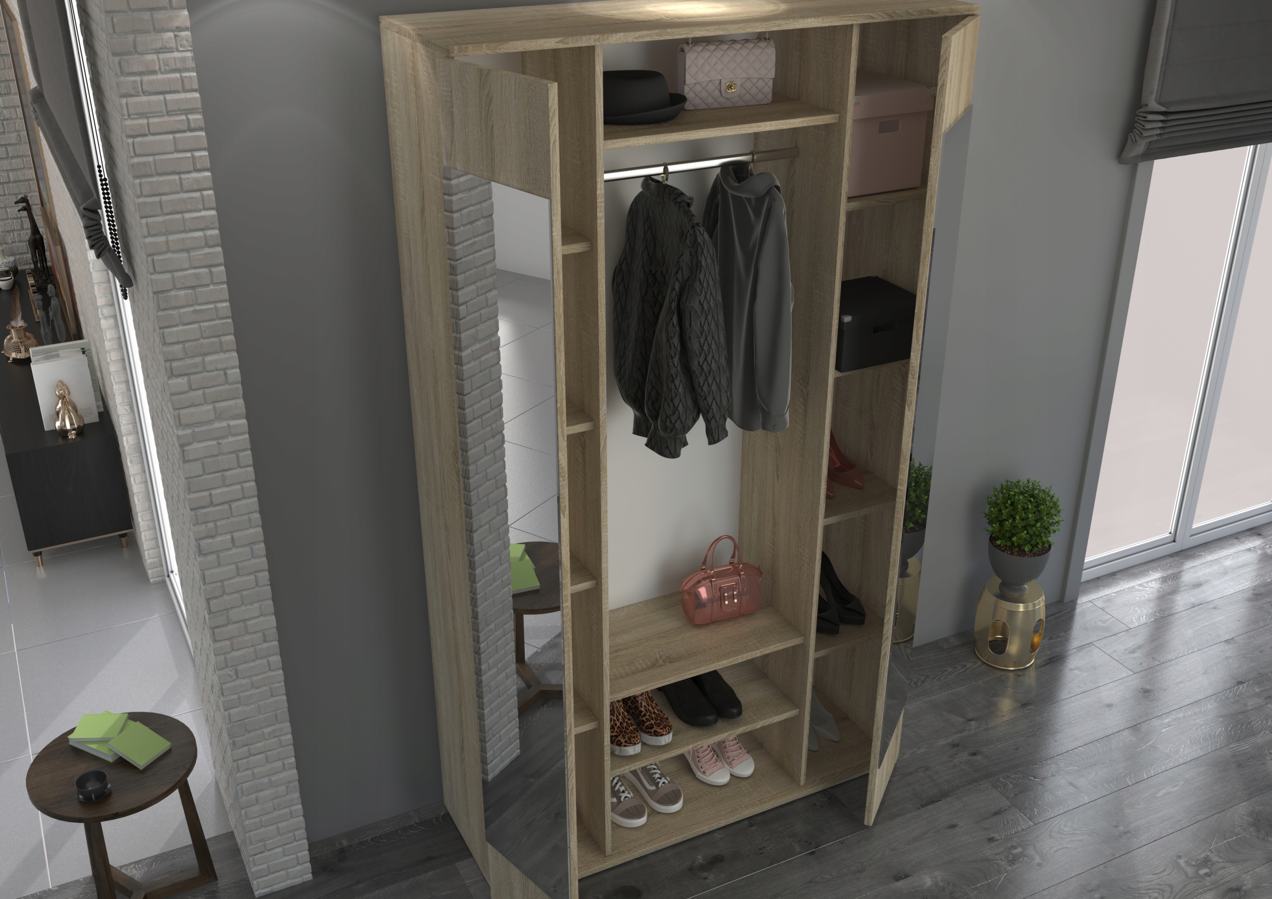 GARDEROBA SZAFA Z LUSTREM 110 CM LUNA PRZEDPOKÓJ DĄB SONOMA MAFMEBLE Kod producenta LUNA_SONOMA