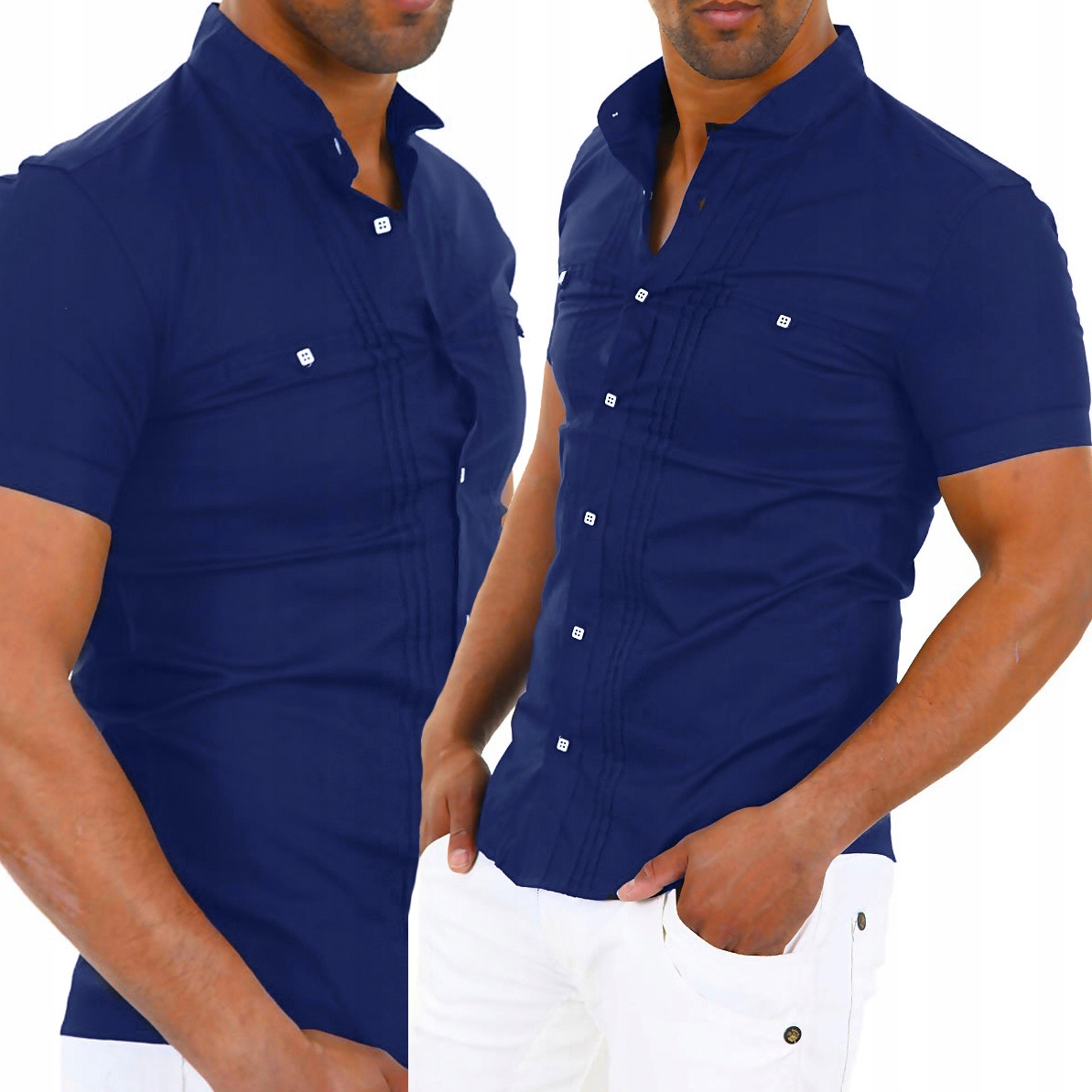 Koszula Męska Casual Stójka Codzienna Regular Ślub Wesele