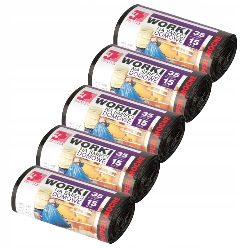 

5x Worki Na Śmieci Domowe 35L 15SZT