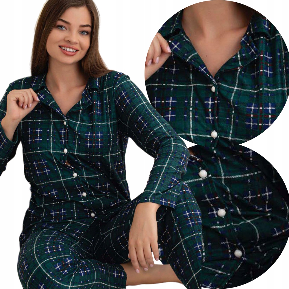 Piżama Damska Dwuczęściowa Bawełniane Cała Rozpinana Długi Rękaw Spodnie