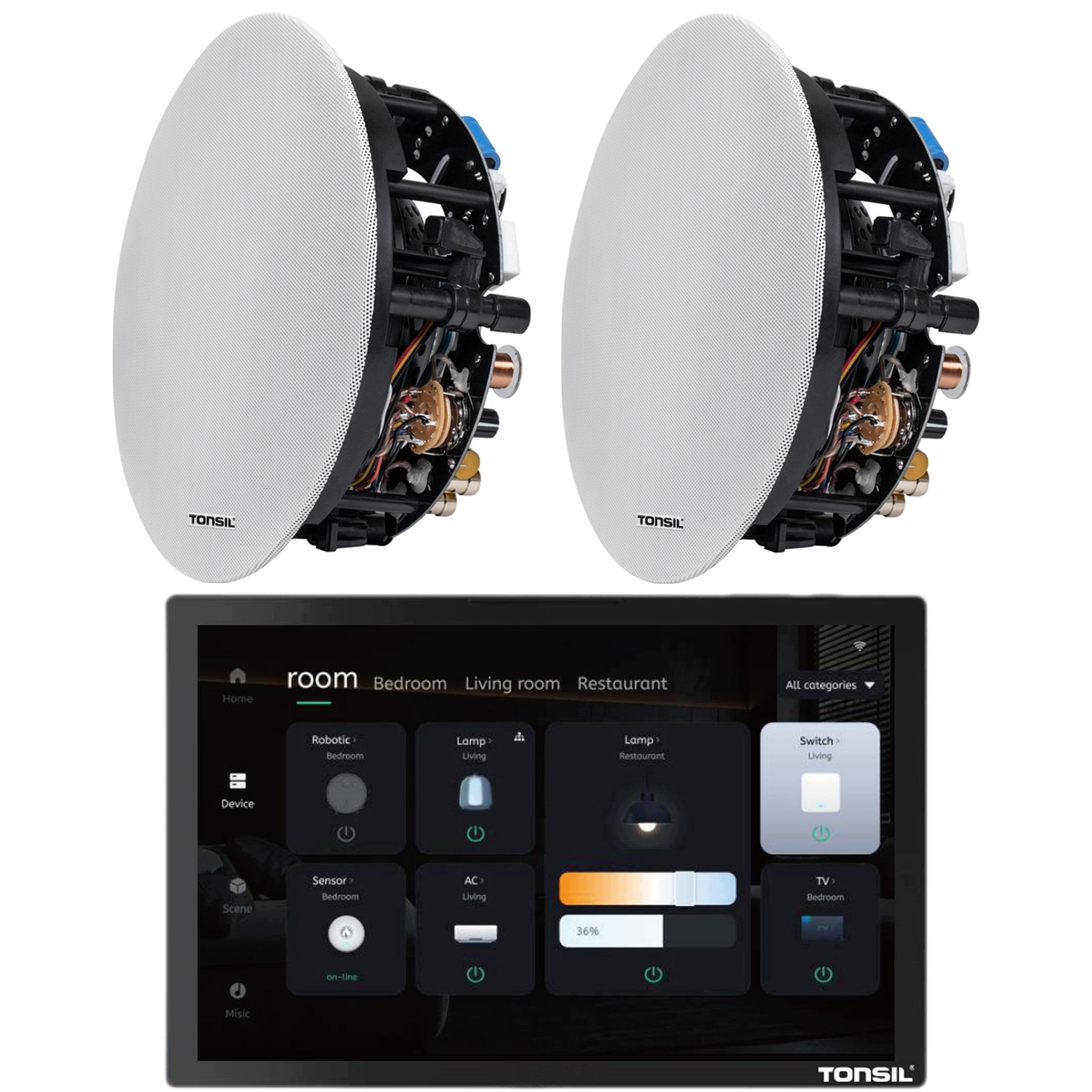 Set Tonsil Nástěnný panel E11 s Androidem +2x Stropní reproduktor Zgsu 5040