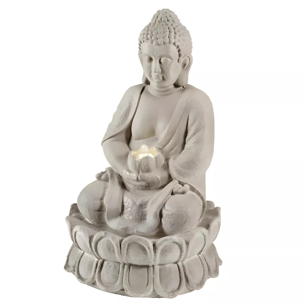 Solárna záhradná fontána na sedenie Buddha Led teplá biela 55 cm