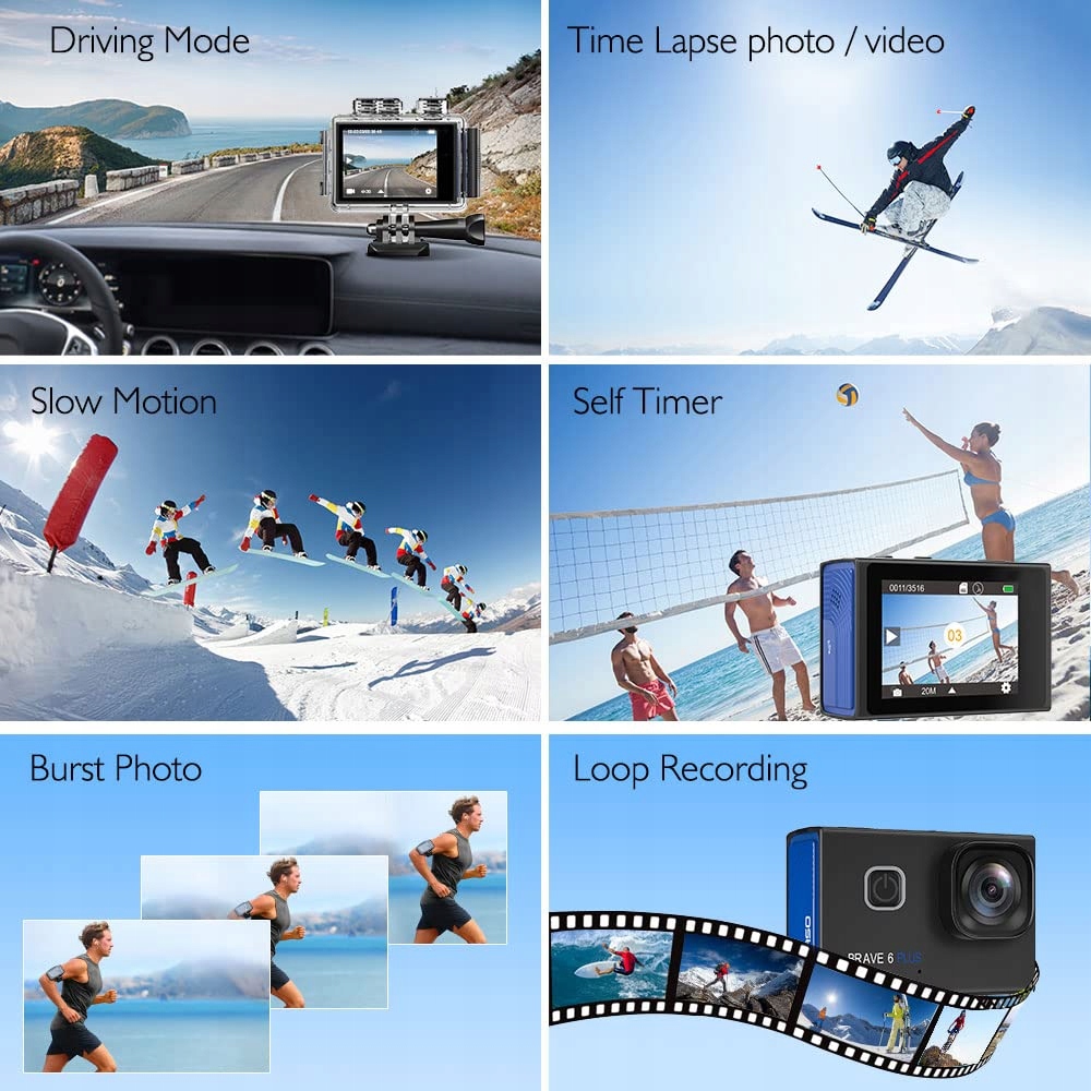 AKASO Kamera Sportowa 4K 30FPS 20MP WiFi Ekran Dotykowy EIS 4X Zoom 40m — miniatura 6
