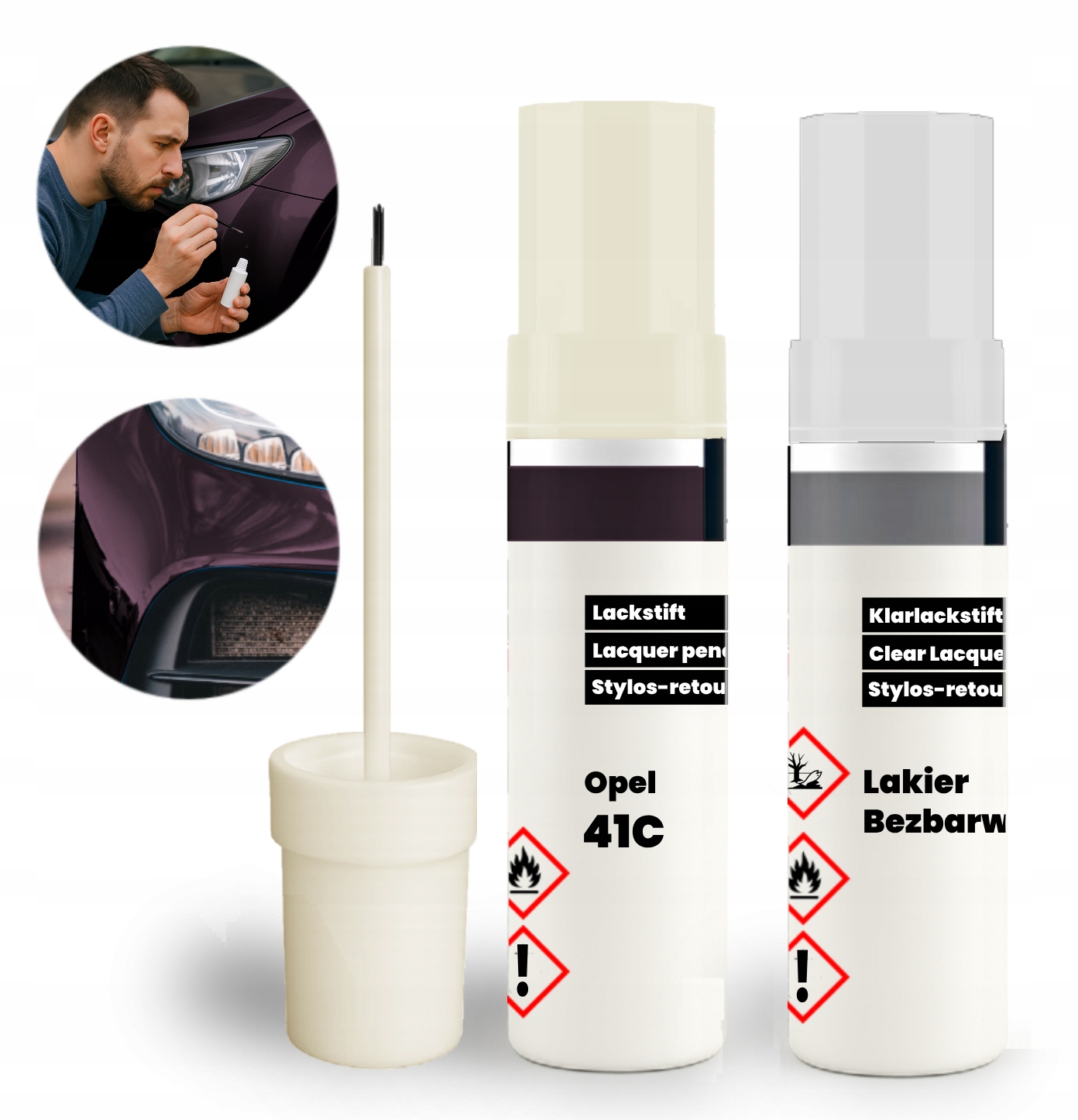 Zaprawka Opel 41C (Z41C) Zestaw 2w1: Lakier Bazowy Bezbarwny z Pędzelkiem