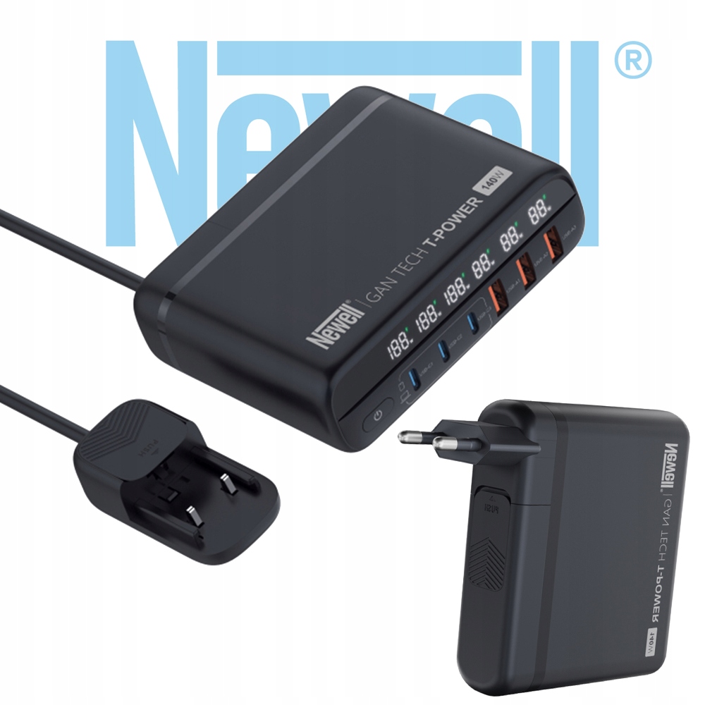 Výkonná cestovní síťová nabíječka GaN Usb-c 140W se sadou adaptérů