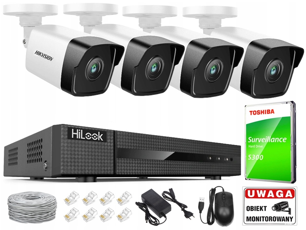 ZESTAW MONITORINGU IP 4 KAMERY PoE IR30M HIKVISION REJESTRATOR PoE 1TB