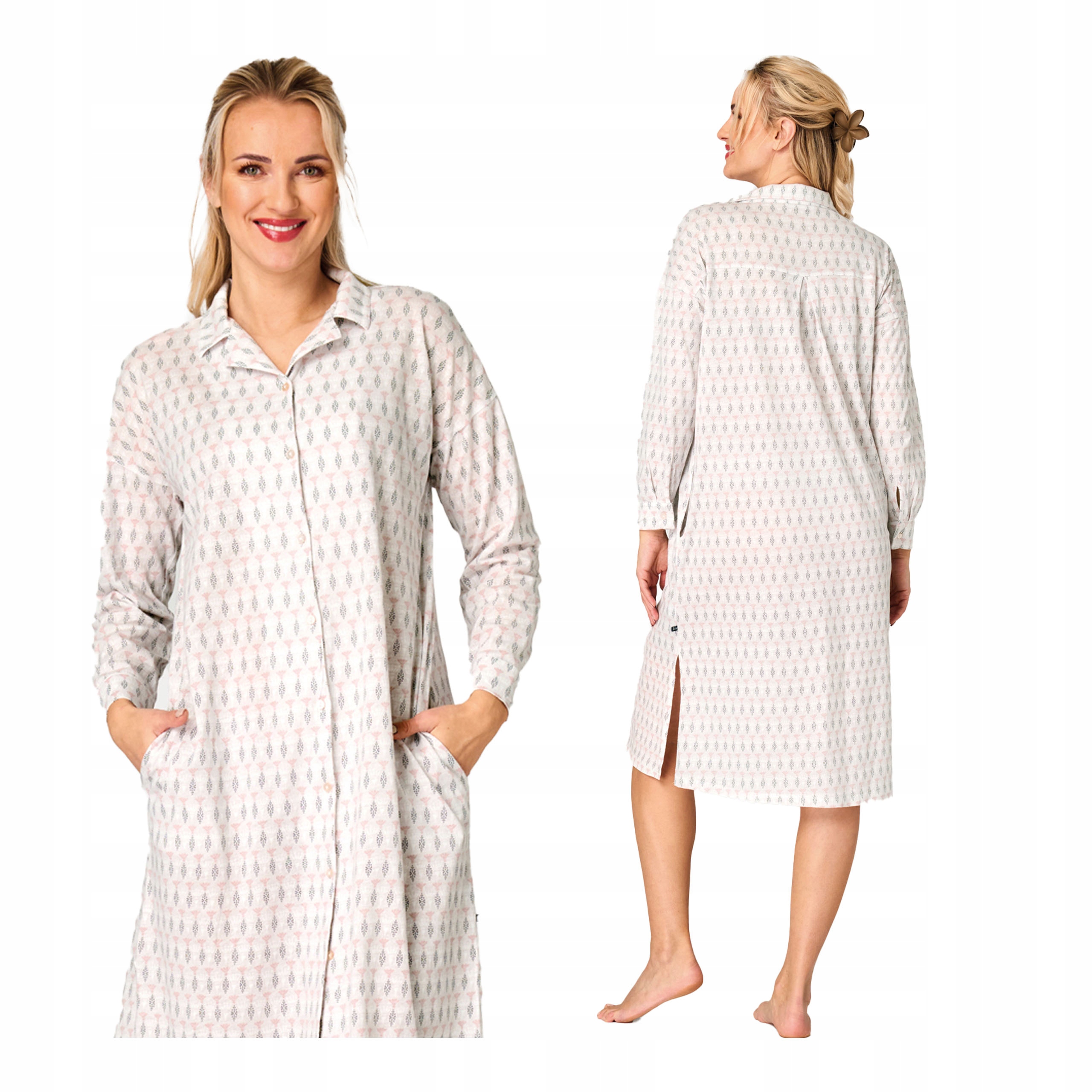 Košile noční dámská bavlněná s dlouhým rukávem M dlouhá Key bílá