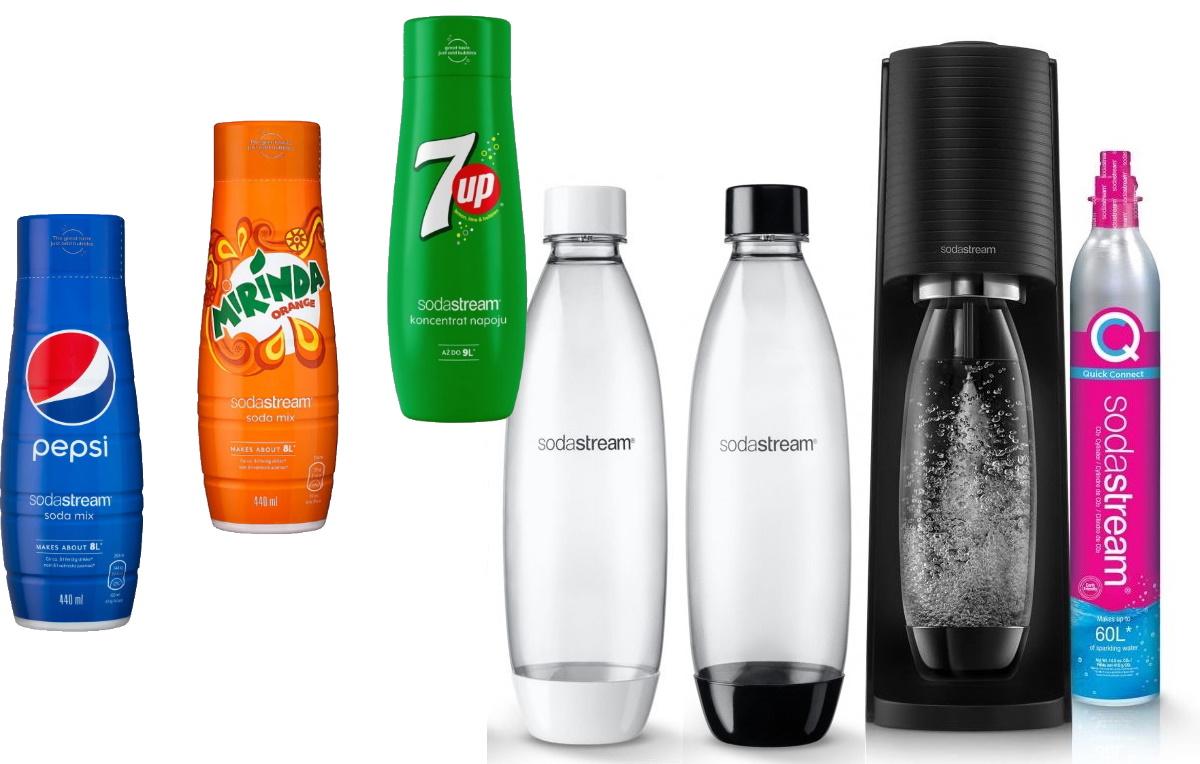 Saturátor perlivej vody Soda Sodastream Terra čierny 2x fľaša 3x Sok