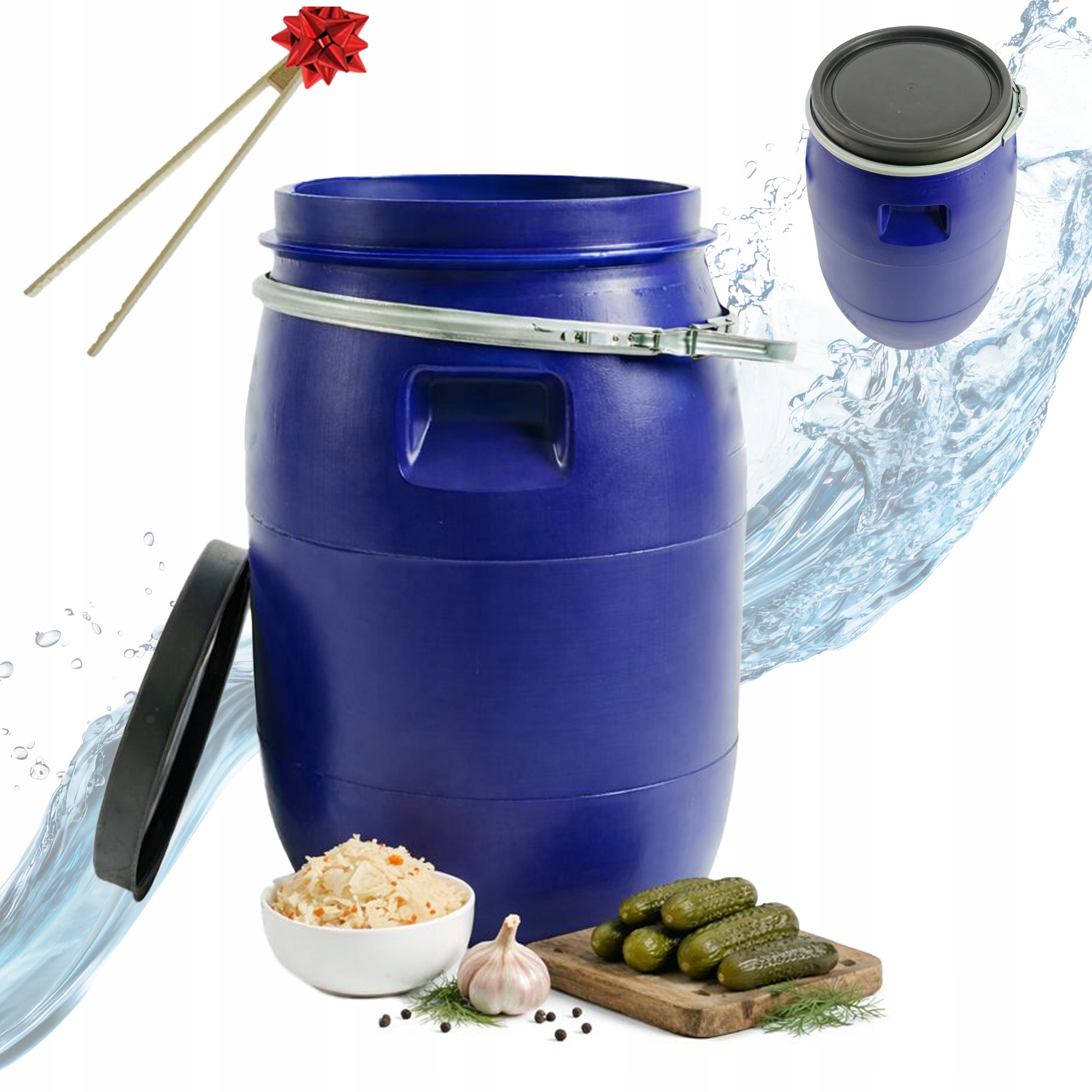 BECZKA PLASTIKOWA 60l NA WODĘ ATEST DO KISZENIA OBEJMA + SZCZYPCE GRATIS