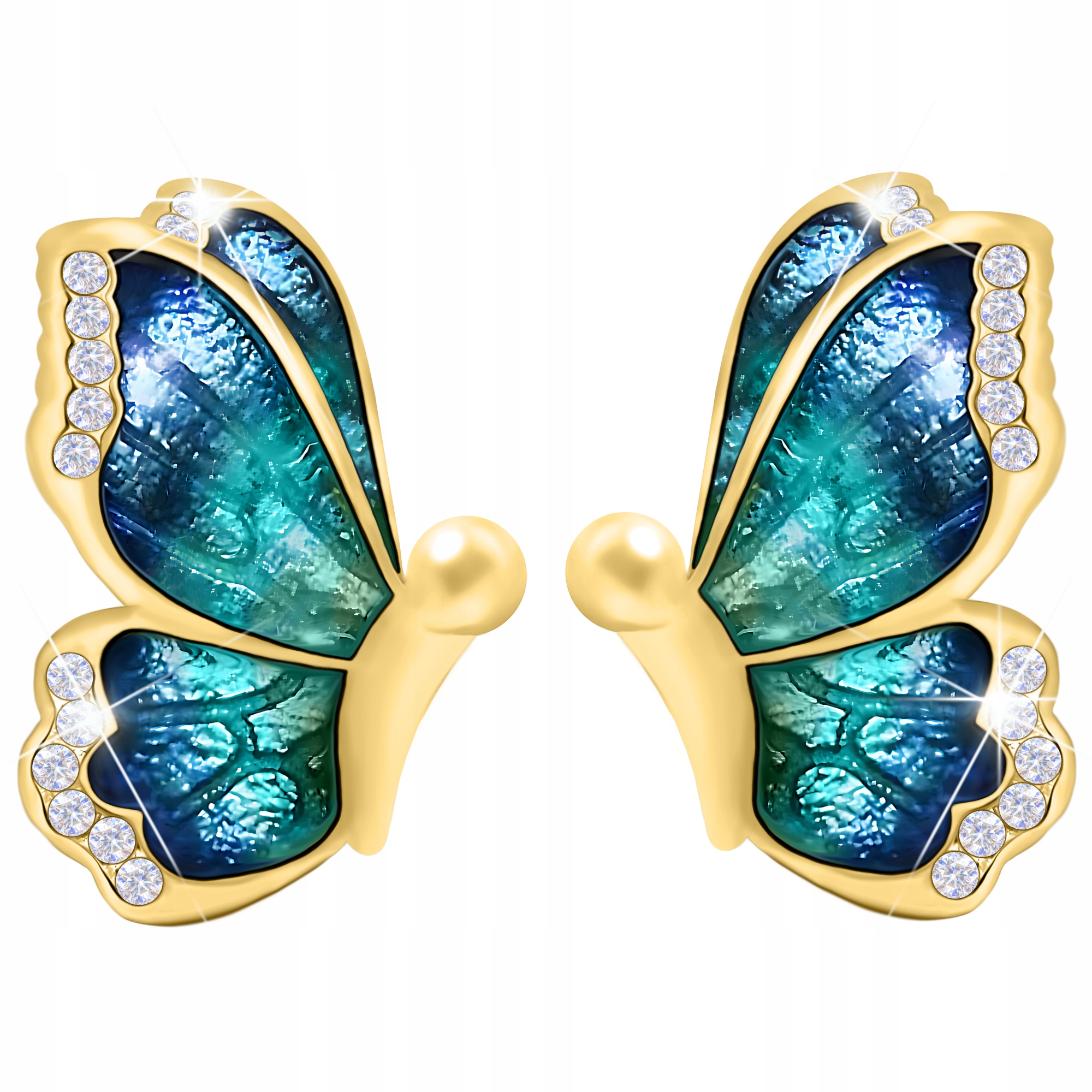 Zlaté Náušnice Modrá Motýlí Křídla Stříbro 925 Puzetky Pozlacené 585
