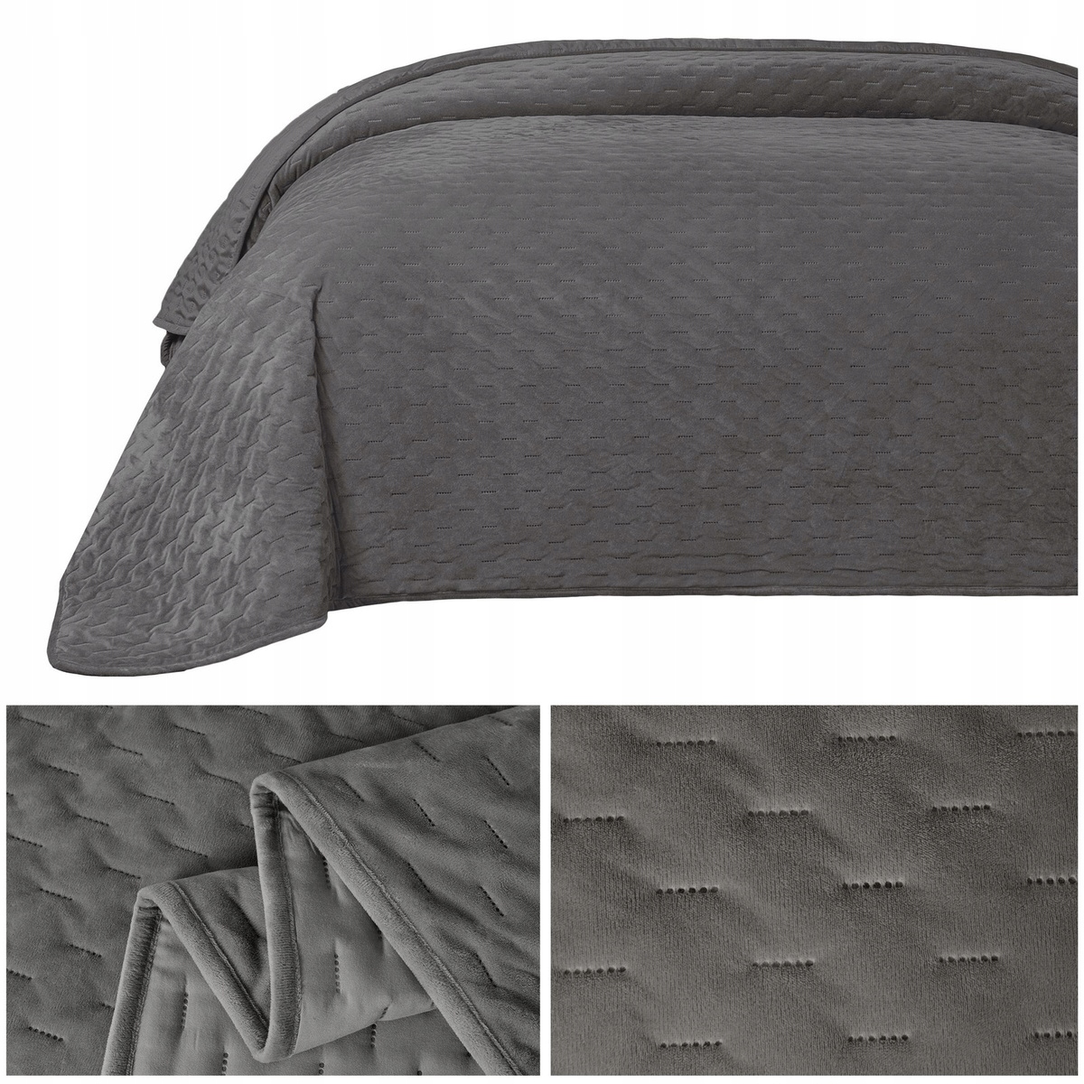 Přikrývka na postel pohovka 170x210 Prošívaná lisovaná Velurová Tommaso Ocelová