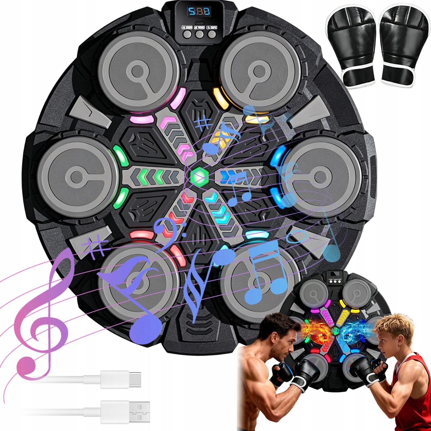 Hudební Boxovací Kotouč Music Boxing Machine Bt S Rukavicemi, 3 Režimy S Led