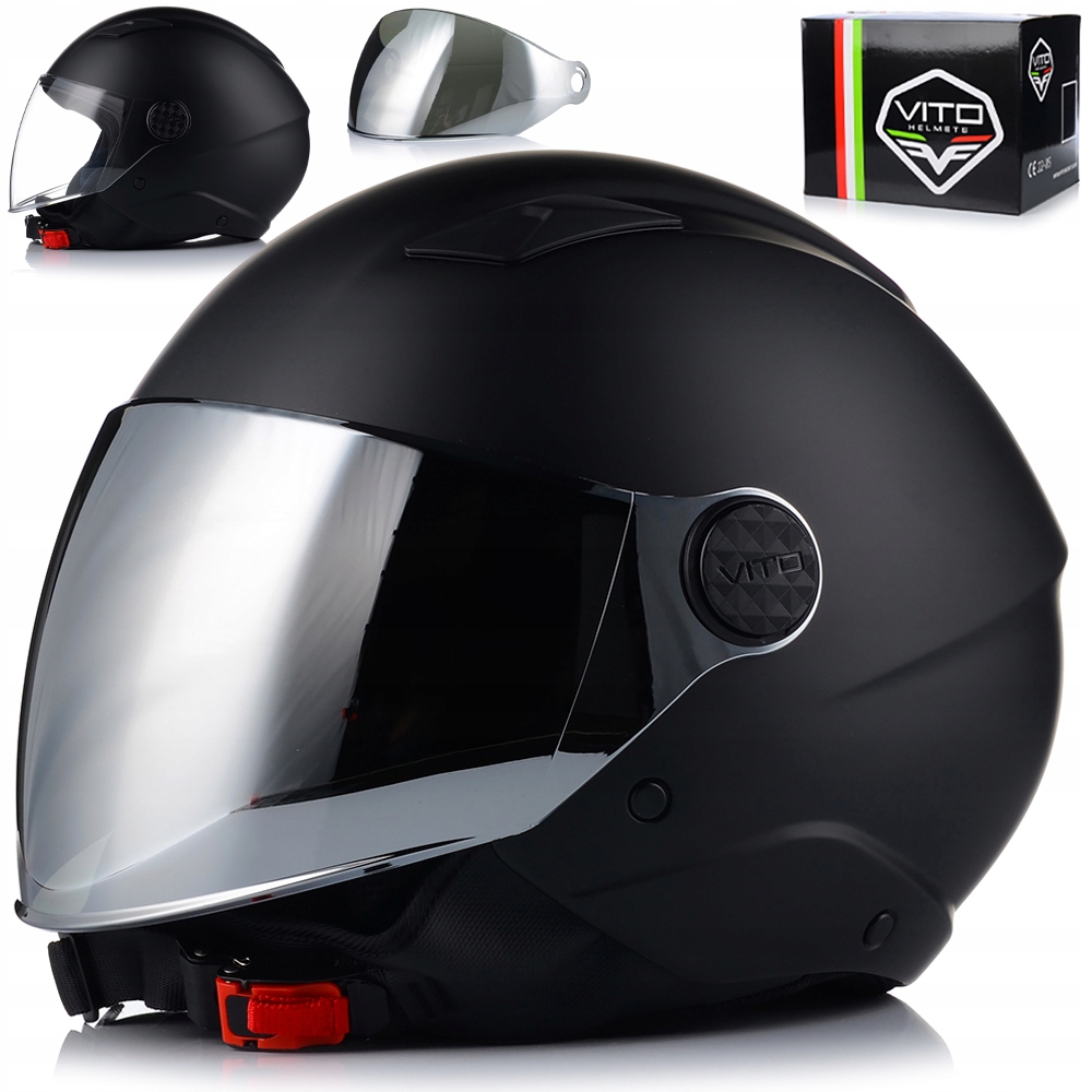 Motocyklová Prilba Otvorená Vito Uno Čierna Matt Skúter Chopper 2x Sklo