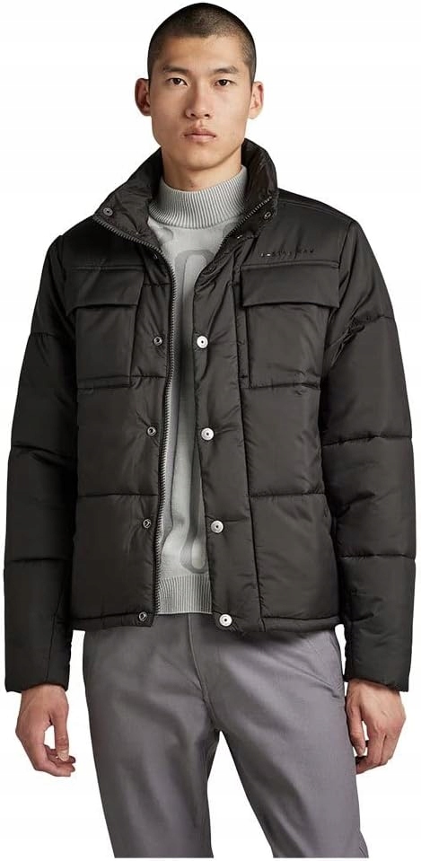 G Star Raw Černá Prošívaná Bunda S Knoflíky A Stojáčkem XXL 6BB