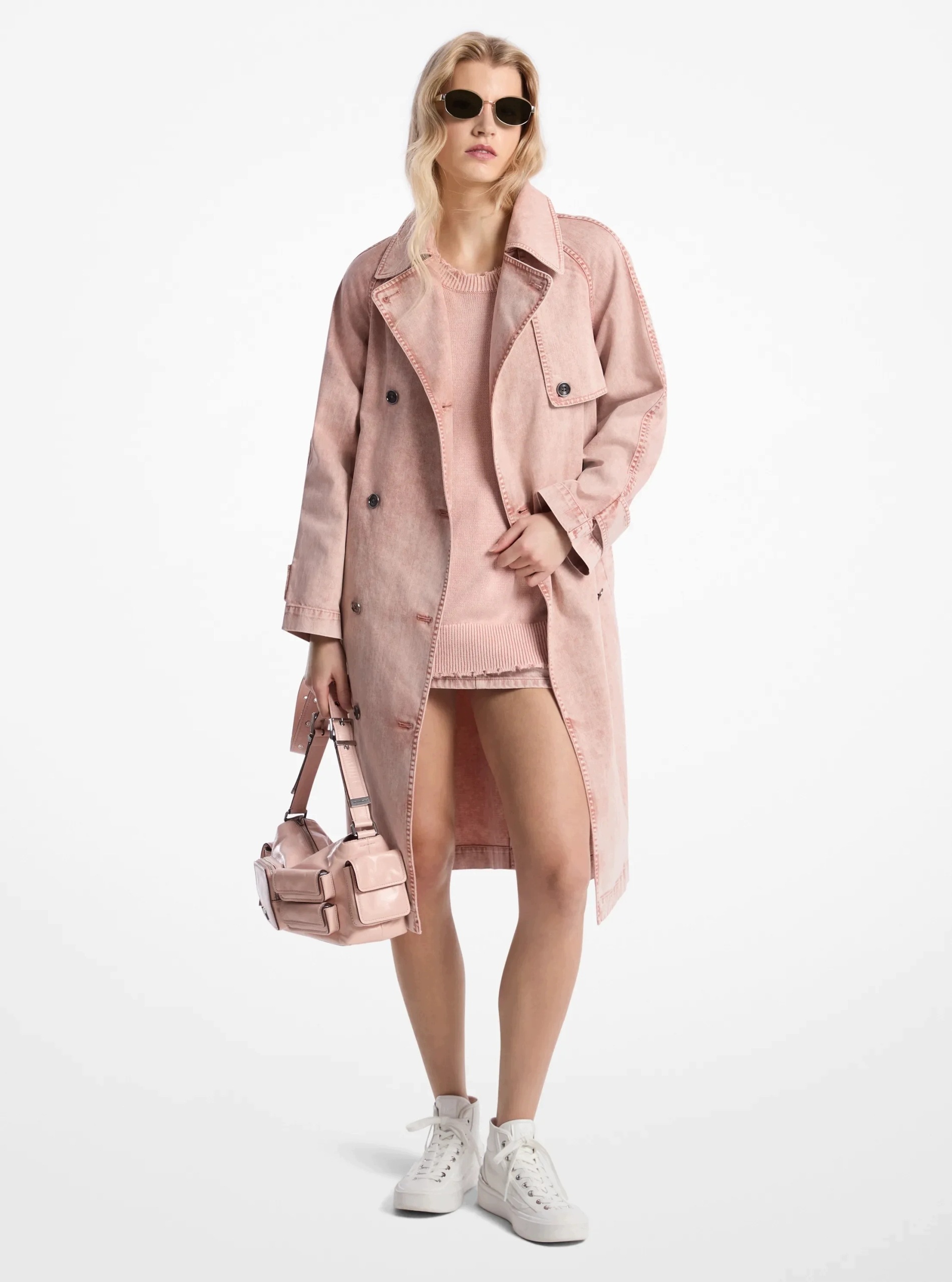 Michael Kors Dámský Trenčkot Na Knoflíky S Bavlnou Růžový Xs Qaa