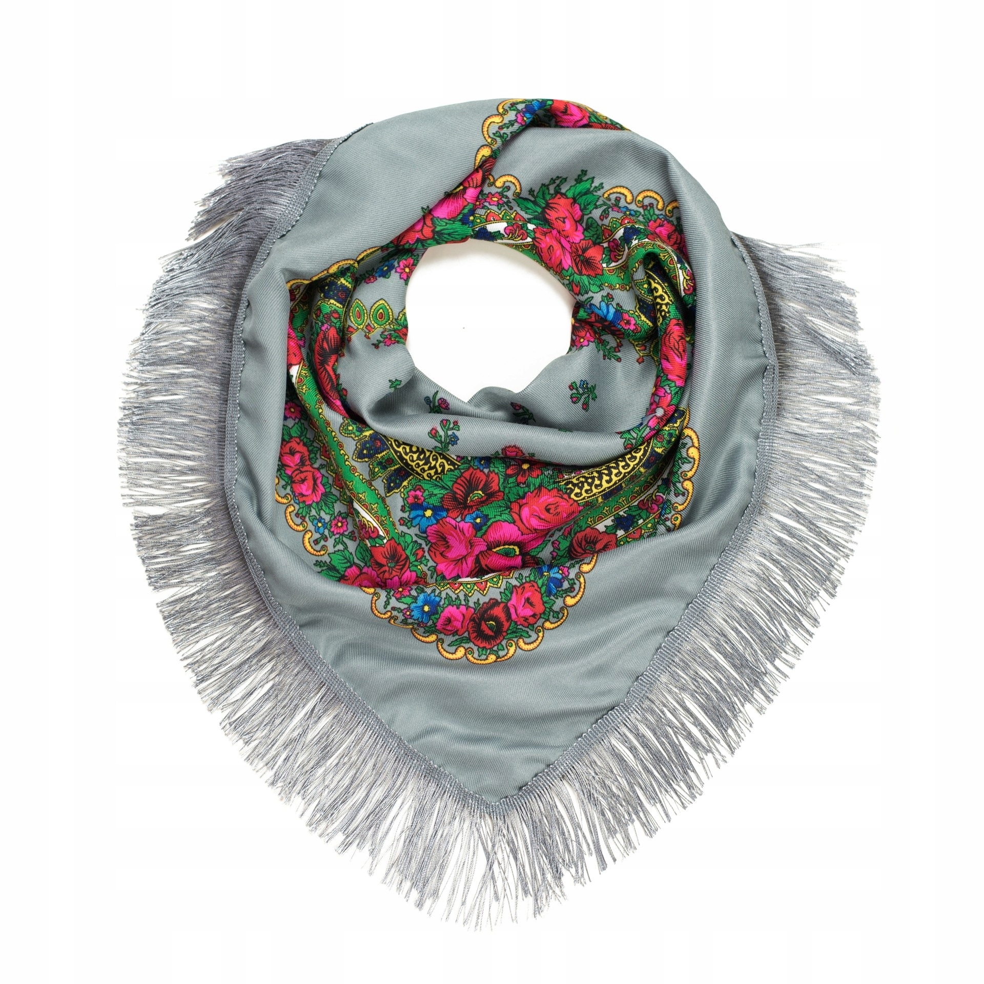 

Milutka chusta motywy ludowe góralskie 70x70 Szara