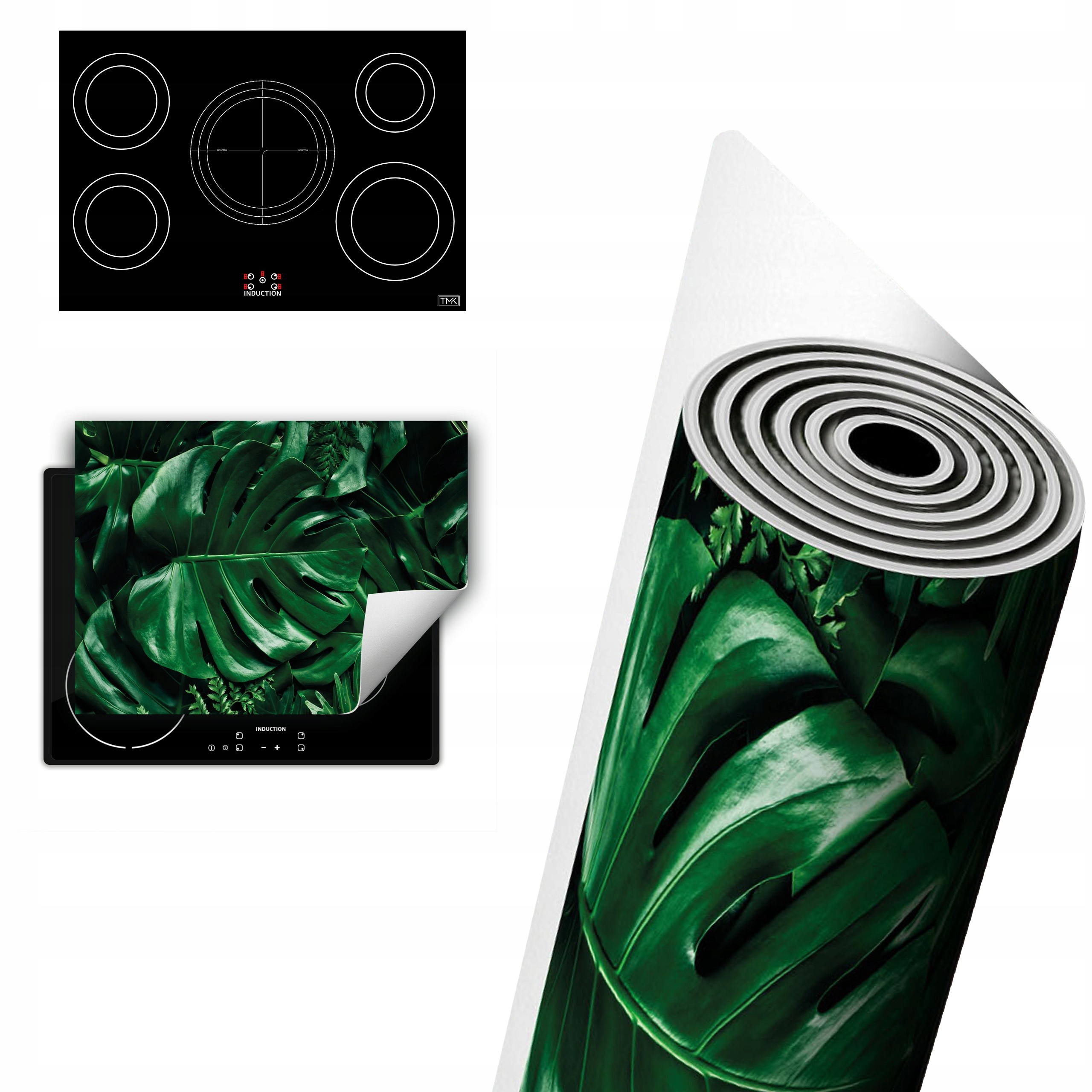 Vinylová Ochrana Na Indukci Deska 80x52 zelená květy