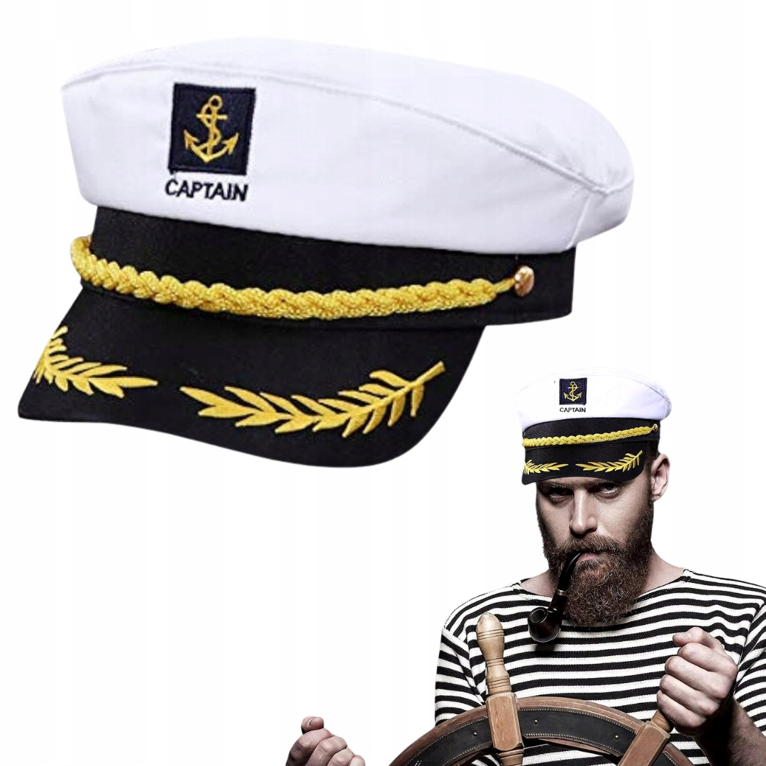HAFTOWANA CZAPKA KAPITANA STATKU KAPITAŃSKA Z DASZKIEM KAPELUSZ BIAŁA