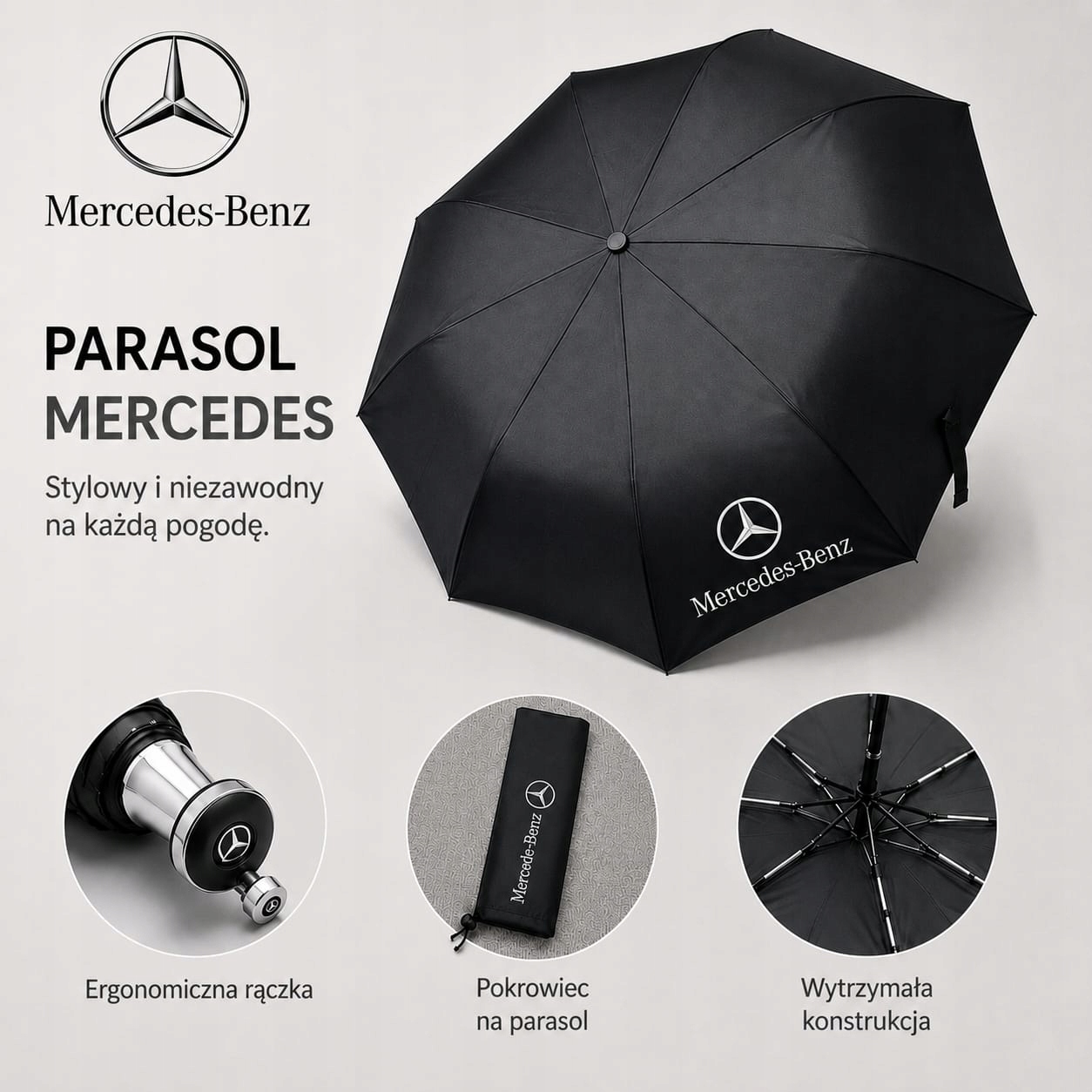 Mercedes Parasol automatyczny, składany, z pokrowcem czarny