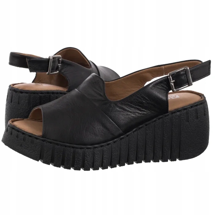 Kožené dámské sandály na podpatku Artiker černé 54C0791