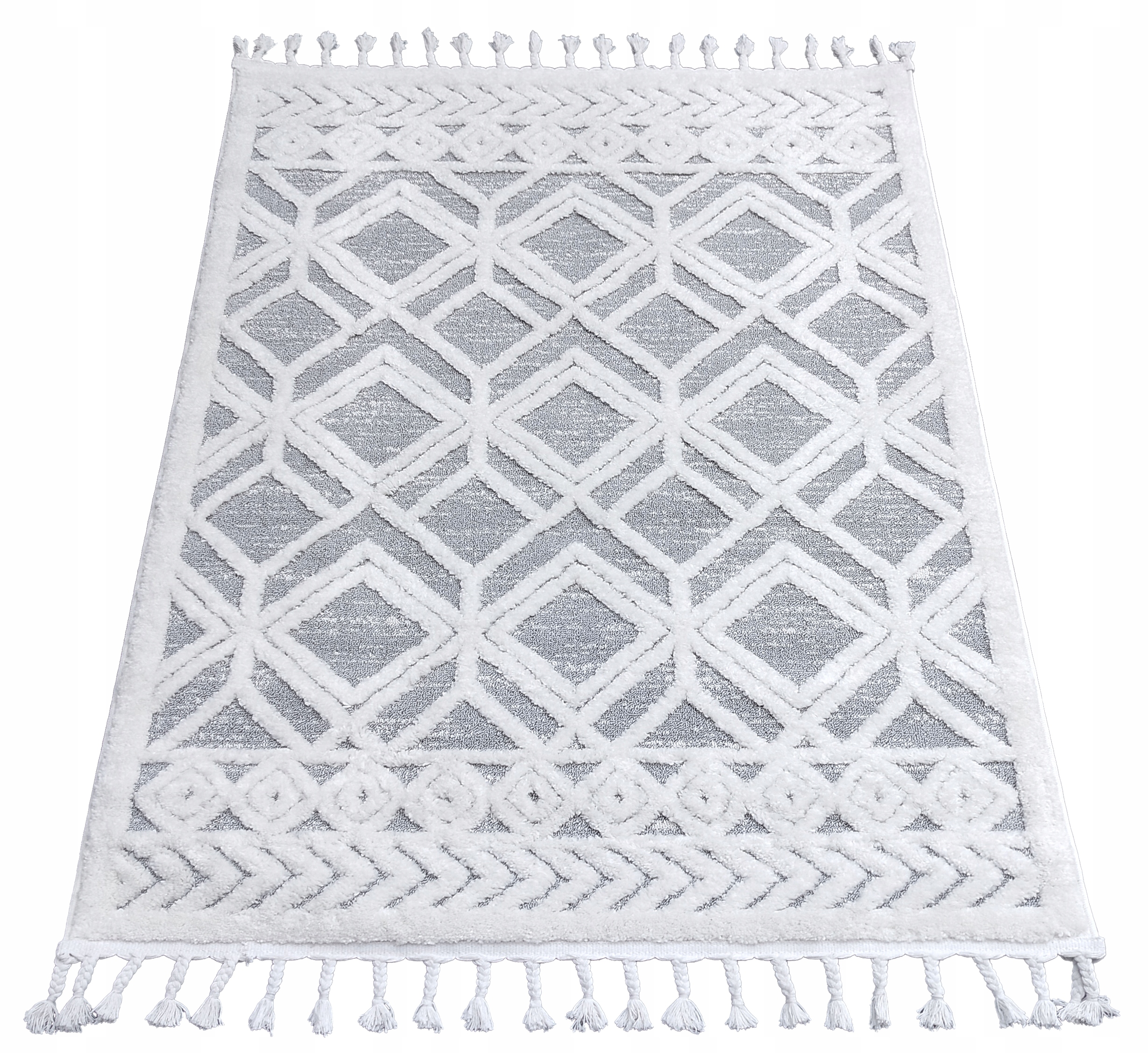 Koberec 120x170 Boho Berber Do Obývacího Pokoje Ložnice Šedý Krémový Bílý Třásně