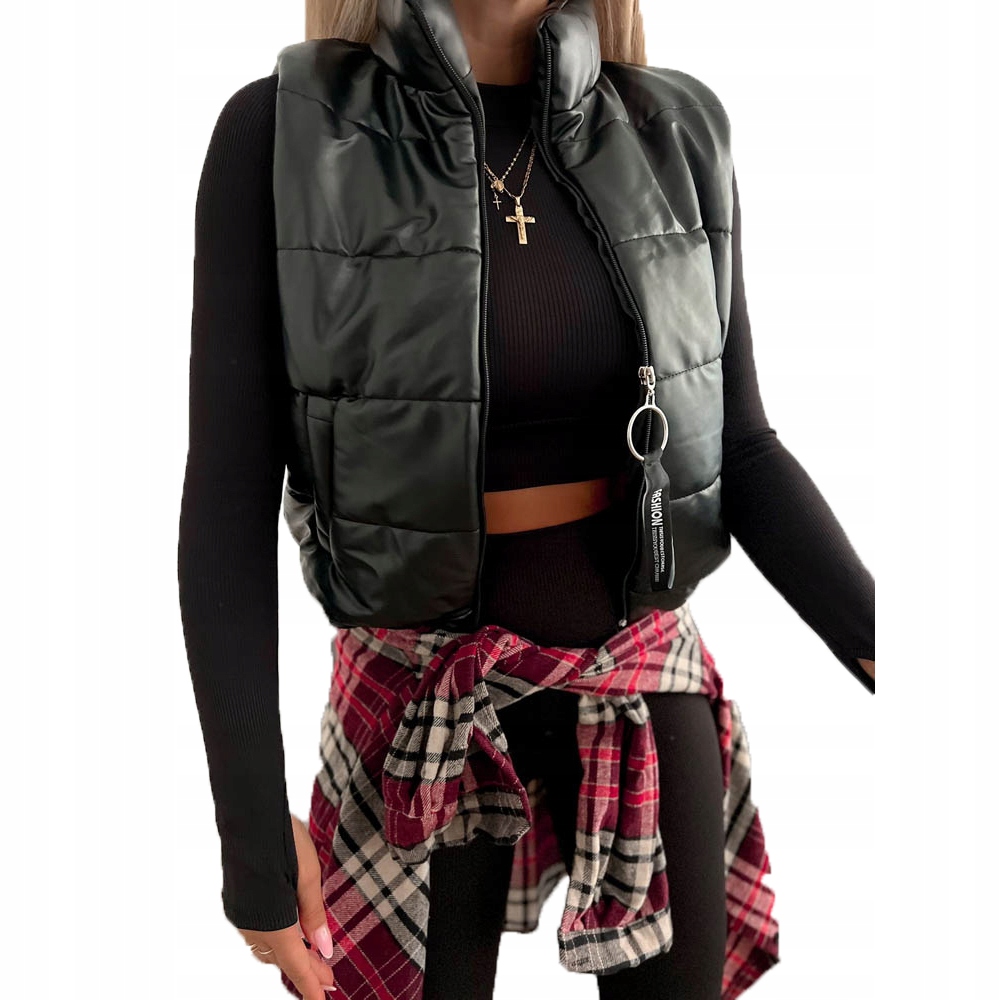 Černá dámská kožená vesta Pro Podzim 2025/2026, módní velikost M