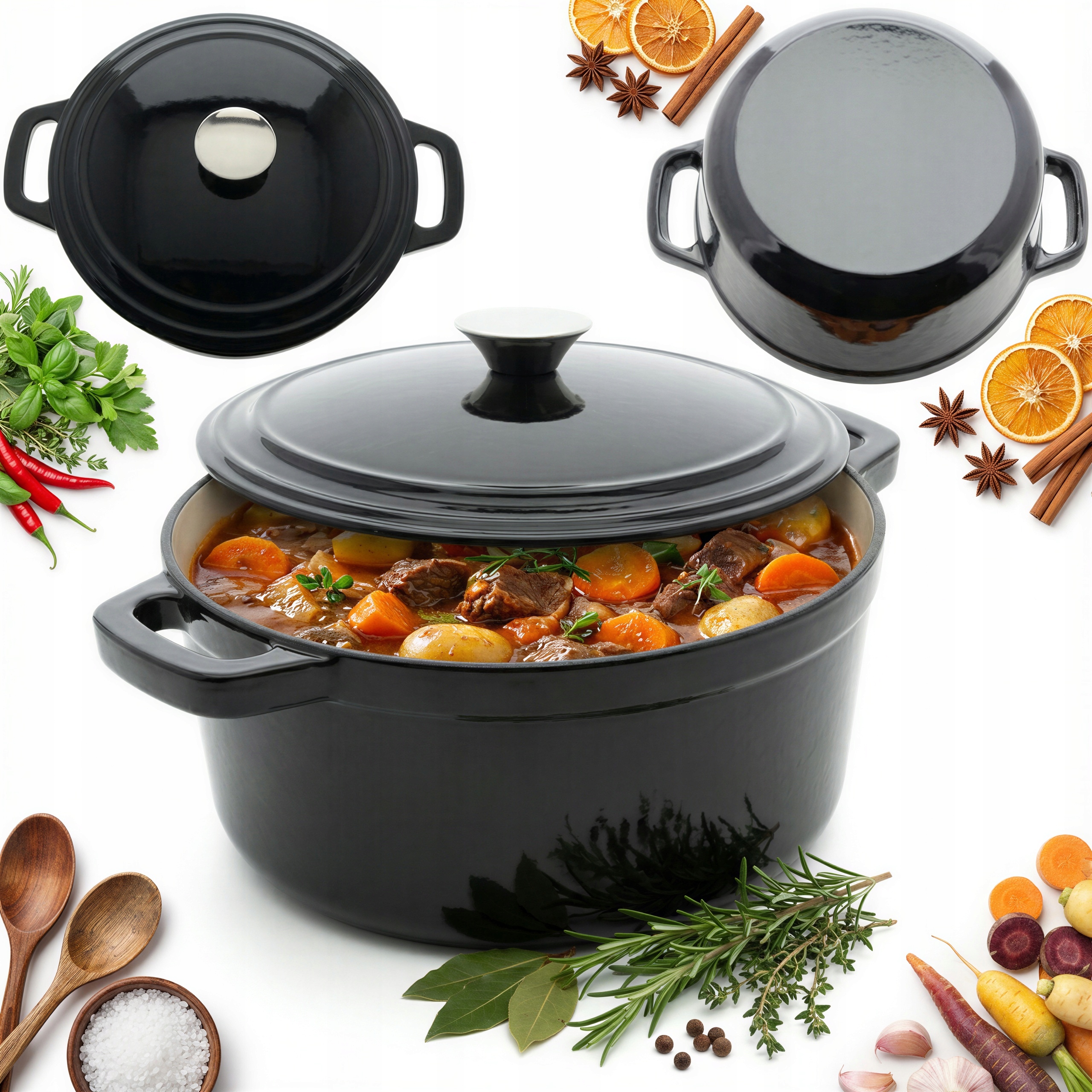 Hrniec 4.5L Smaltovaný S Pokrievkou Gar Čierny Hrniec Pevný