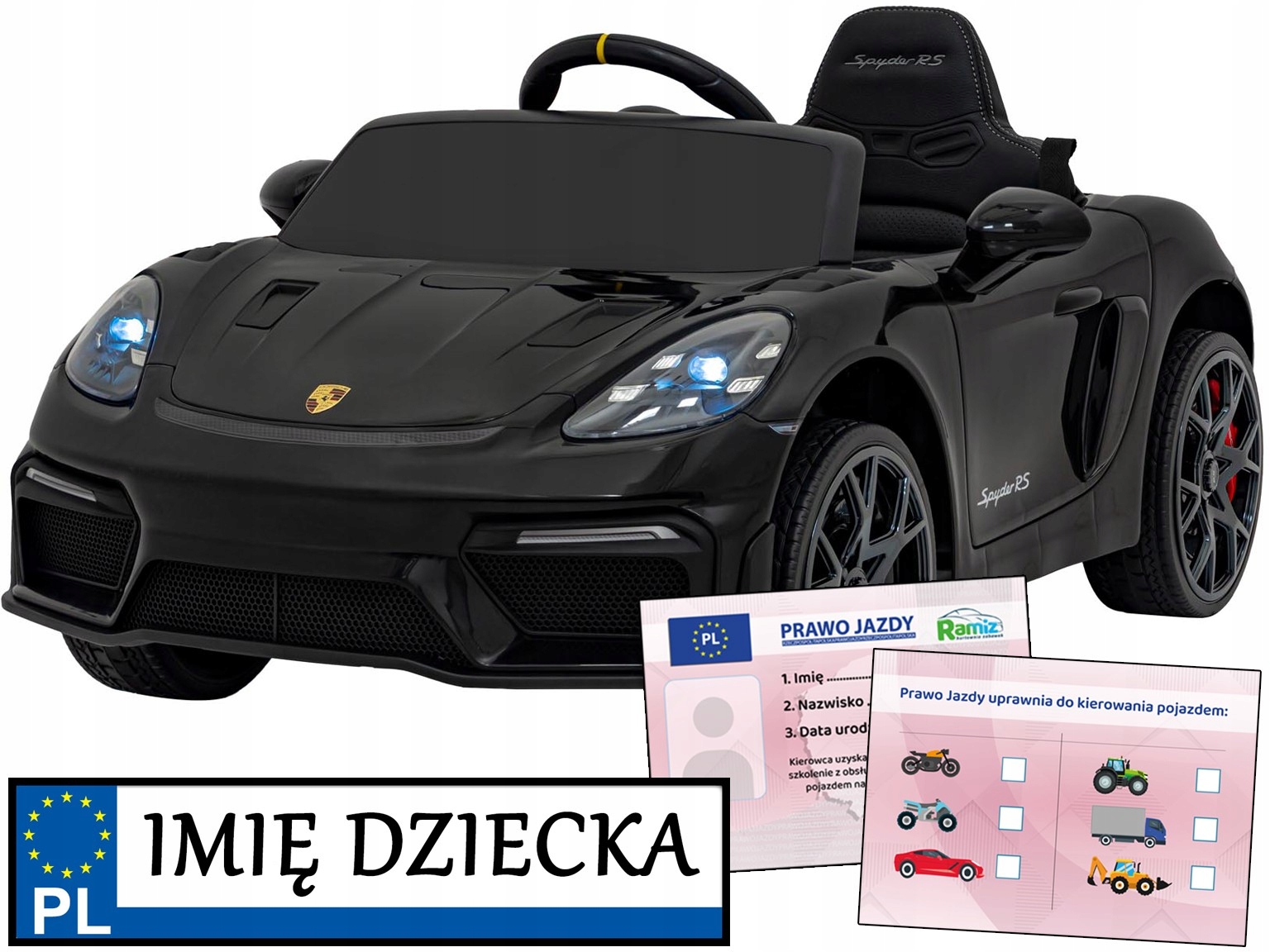 pierwsze autko na akumulator Porshe Spyder Rs 718 pilot piankowe koła