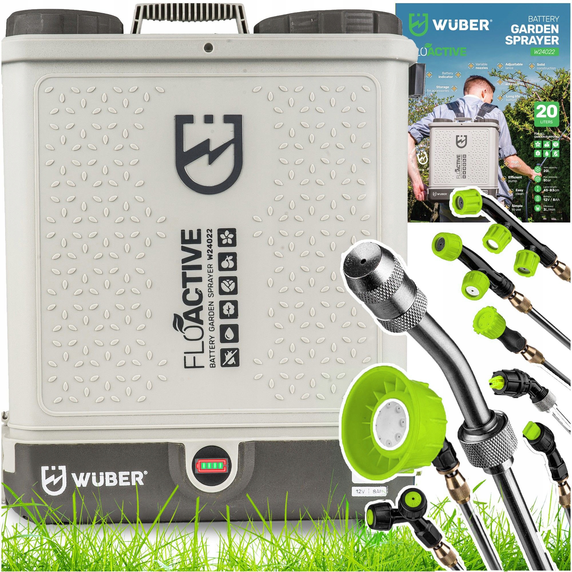 Opryskiwacz Ogrodowy Elektryczny Plecakowy Akumulatorowy 20L Zestaw Wuber