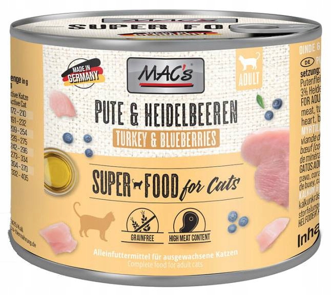 Levně 5X Macs Cat vlhké krmivo pro kočky krůta borowky 200g mokré krmivo pro kočky