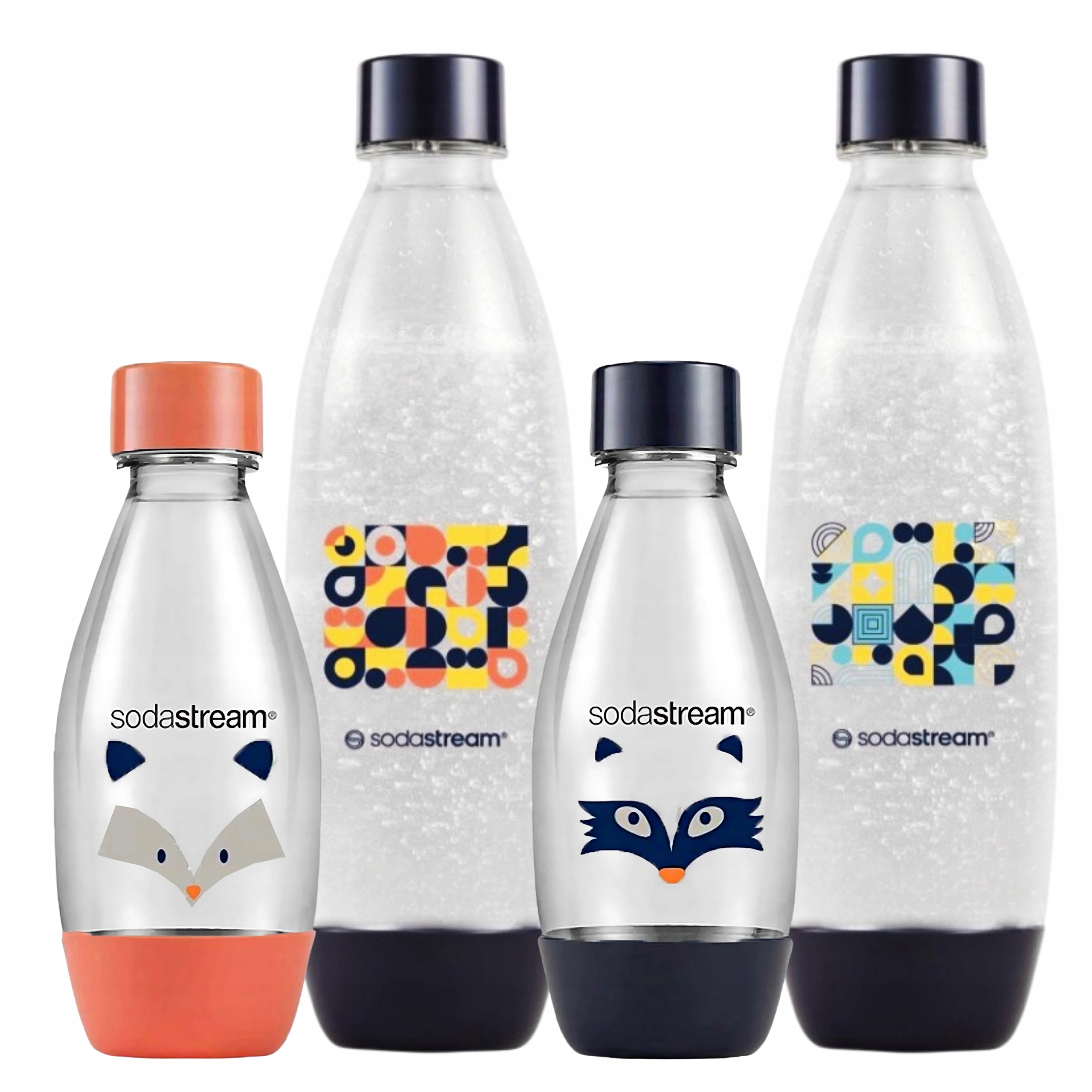 Butelki SodaStream Fuse 2x Bubble Mosaic 1L, 2x Borsuk, Szop 0,5L