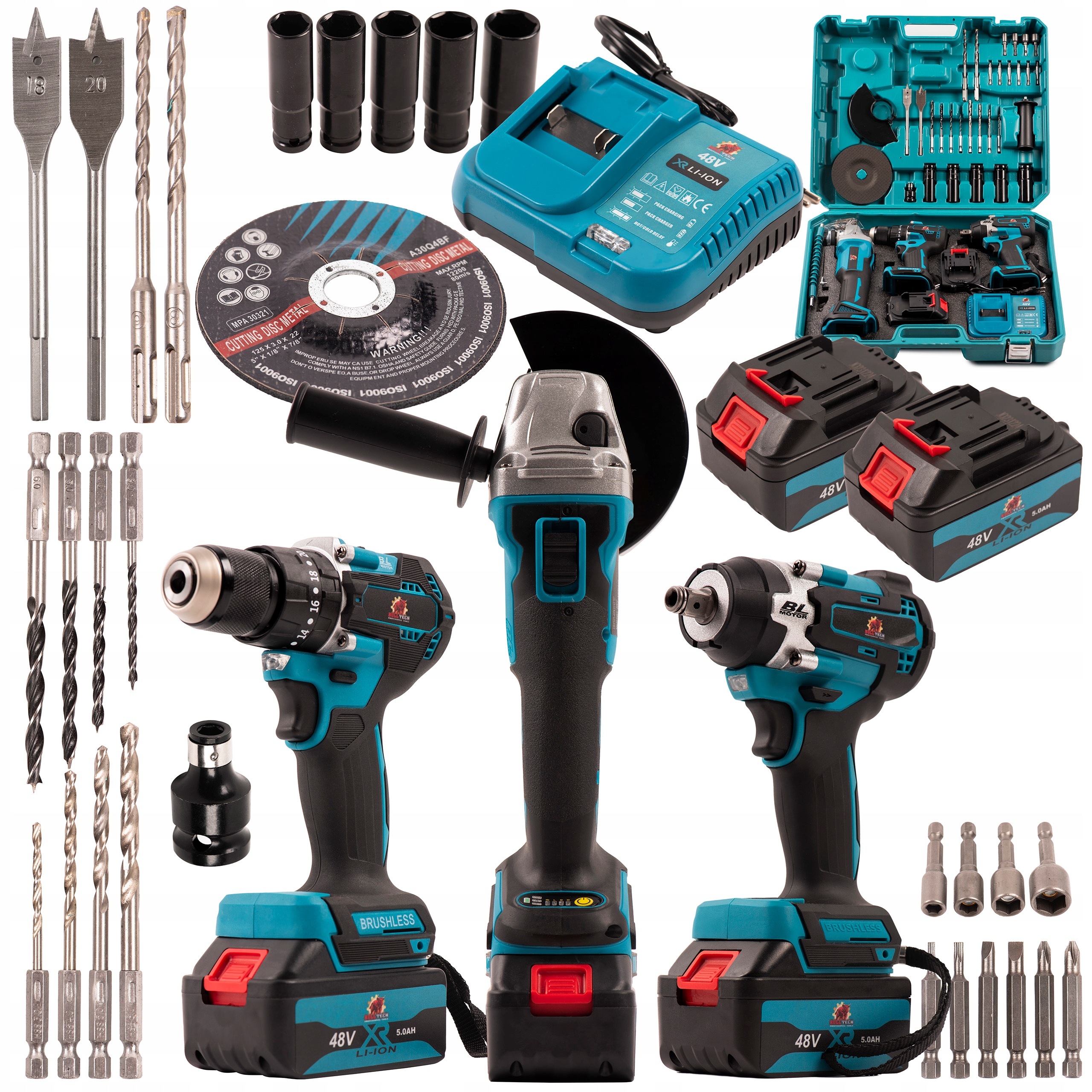 Zestaw elektronarzędzi 48V z kluczem udarowym i szlifierką