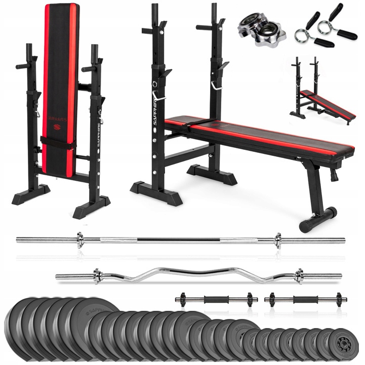 Siłownia Sapphire 152kg Zestaw kulturystyczny Ławka gryfy Obciążenia hantle