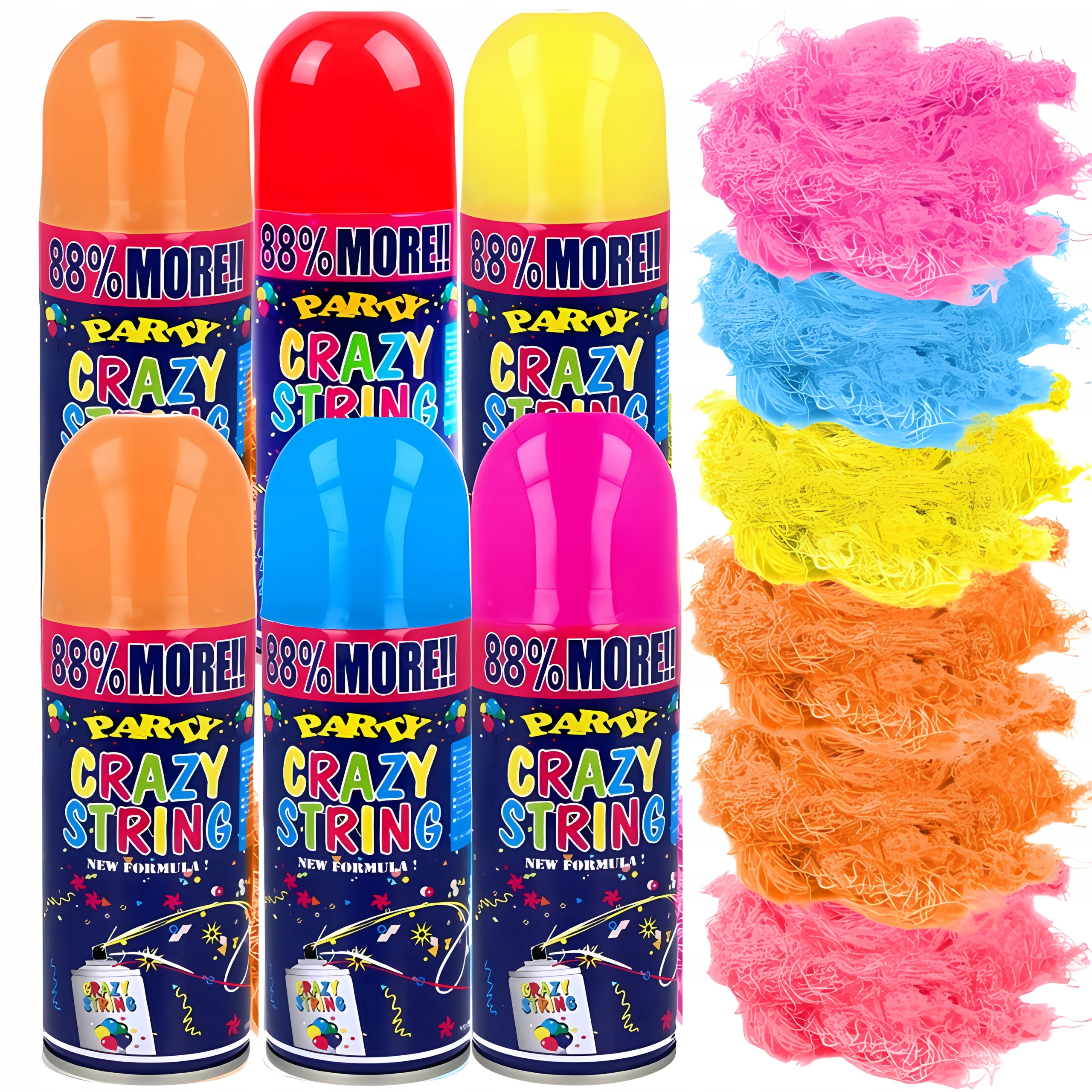 SERPENTYNA W SPRAYU KONFETTI NA PARTY URODZINY IMPREZĘ NEONOWE 6 SZT