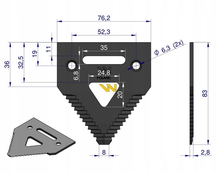 Nóż żniwny 83x76x3mm H207930 Schumacher WARYŃSKI Marka maszyny Claas