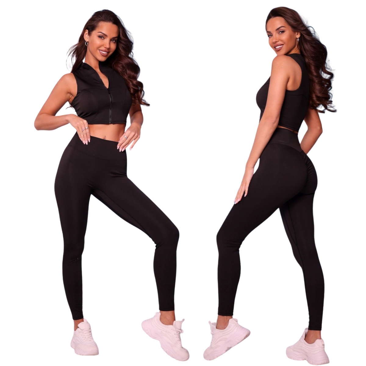 Sportovní komplet legíny a rozepínací top černý Martha elastický, velikost One size