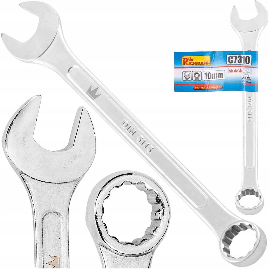 Klucz Płasko Oczkowy Chromowany Solidny Mocny CrV Normy Din 3113 10 MM 1szt