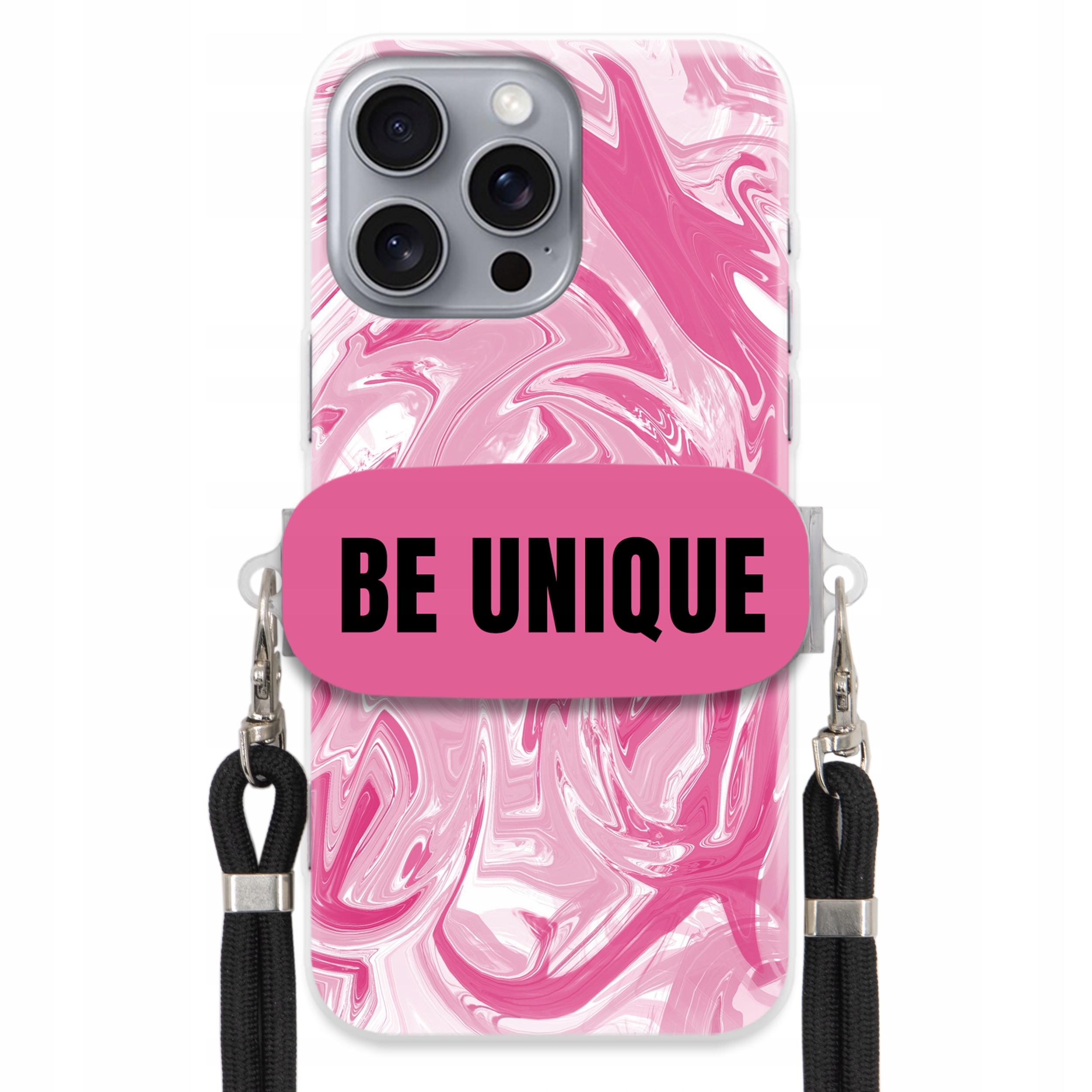 Puzdro pre iPHONE 16 Pro Max Case držiak na šnúrku Čierna Ružová Mramor Unique