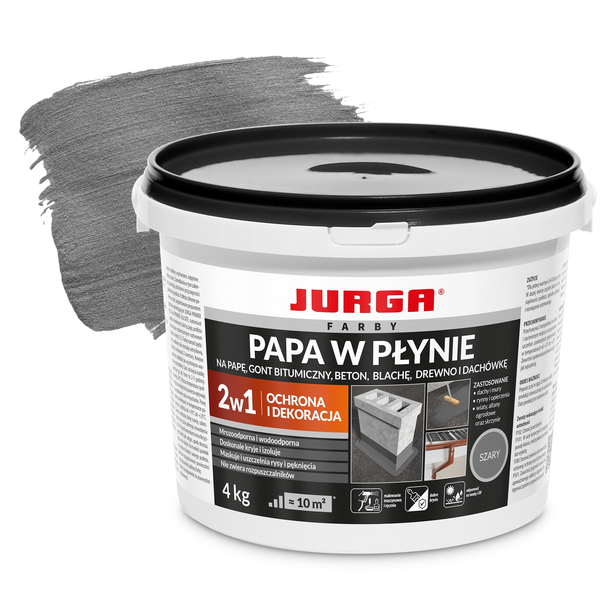 Jurga Papa w płynie Szara Farba na Dach dekoracyjna 4kg Hydroizolacja