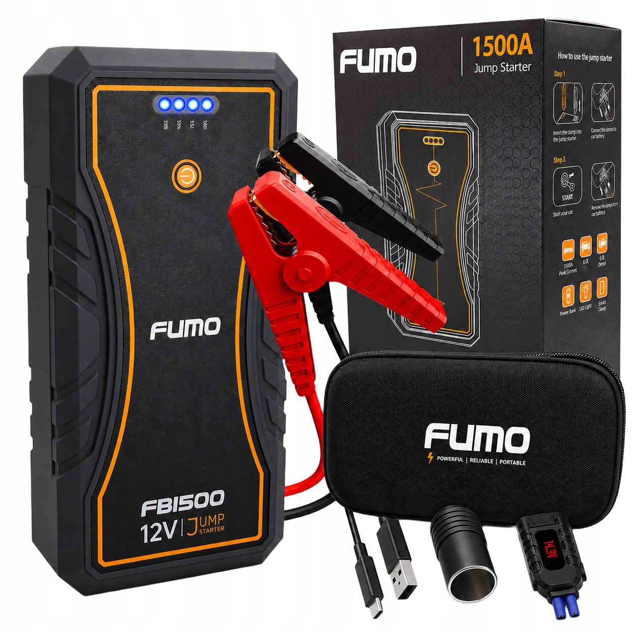 Mocny rozrusznik Jump Starter Booster Powerbank 1500A QC3.0 Latarka Zestaw