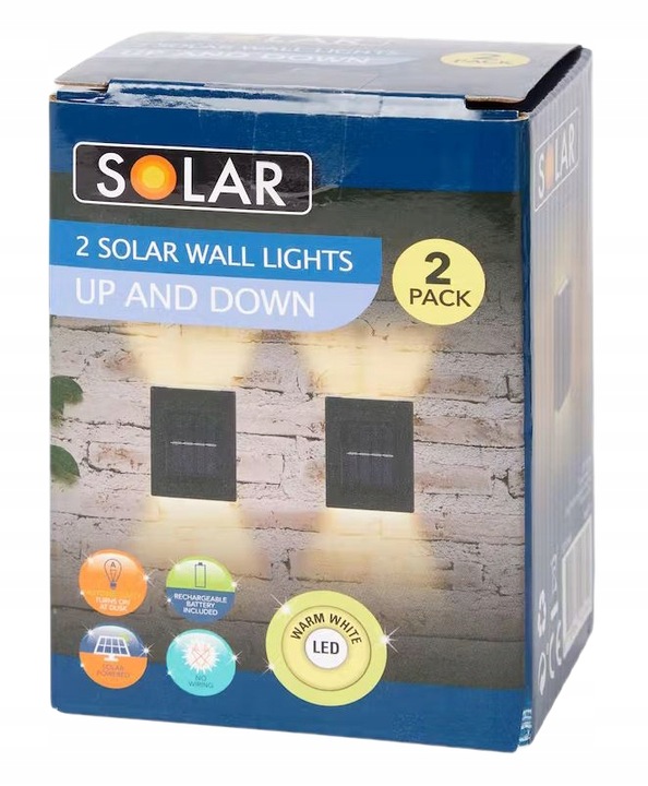 DWUPAK LAMPA SOLARNA ELEWACYJNA LED ŚCIENNA KINKIET ZEWNĘTRZNY GÓRA DÓŁ Marka Solar
