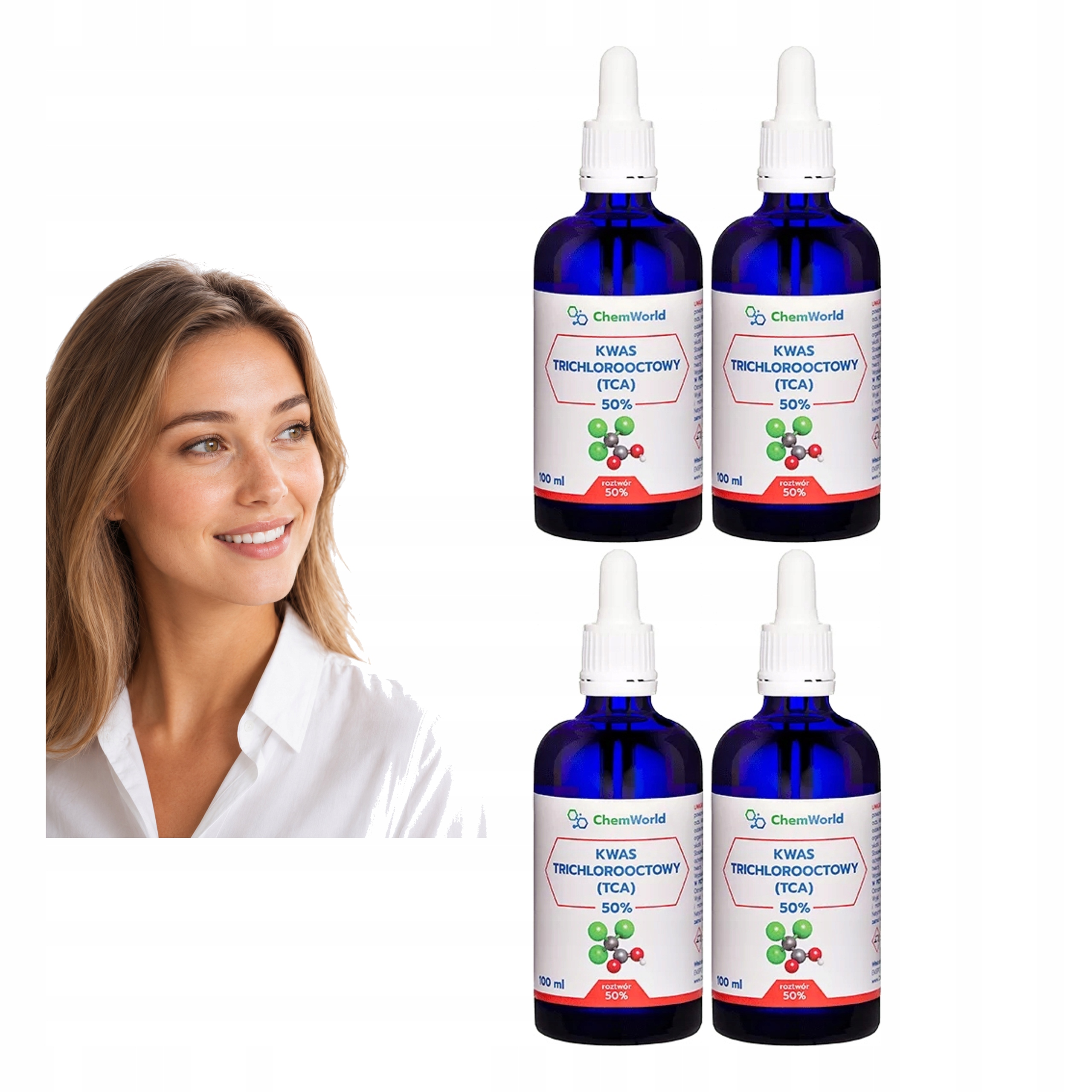 Trójchlorooctowy Kwas Chemworld Tca 50% Roztwór 100 ML Pipeta Cas 76-03 -4x