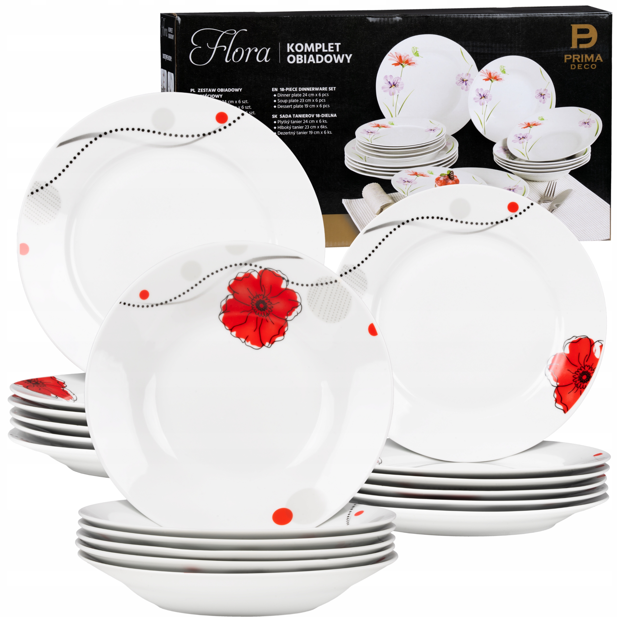 SERWIS OBIADOWY KOMPLET TALERZY 18EL. ZESTAW BARWINEK ZASTAWA NA 6 OSÓB