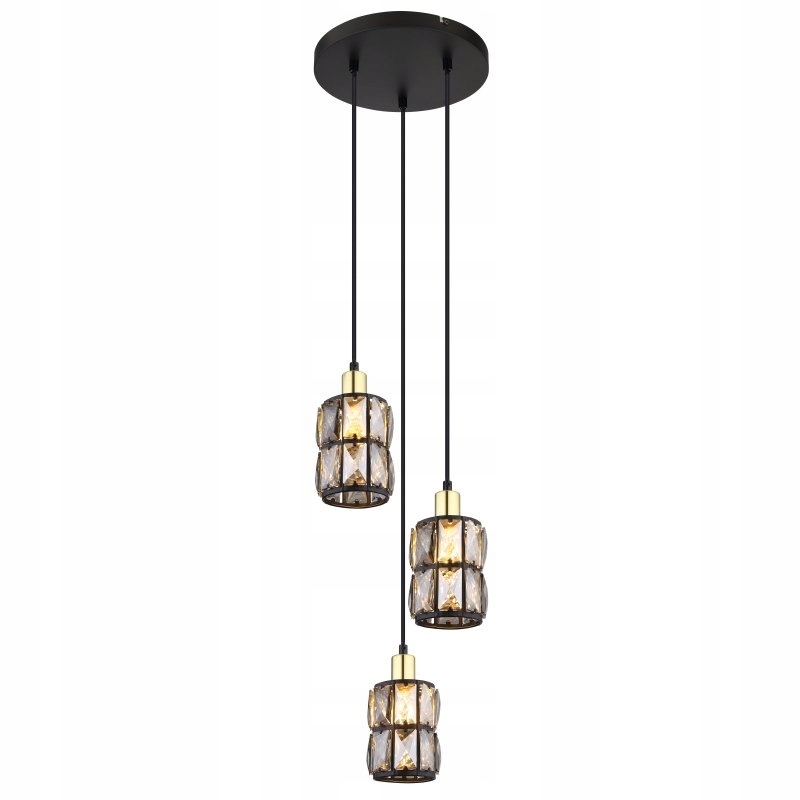 Černá závěsná lampa Wolli s kouřovými krystaly nad stolem Globo